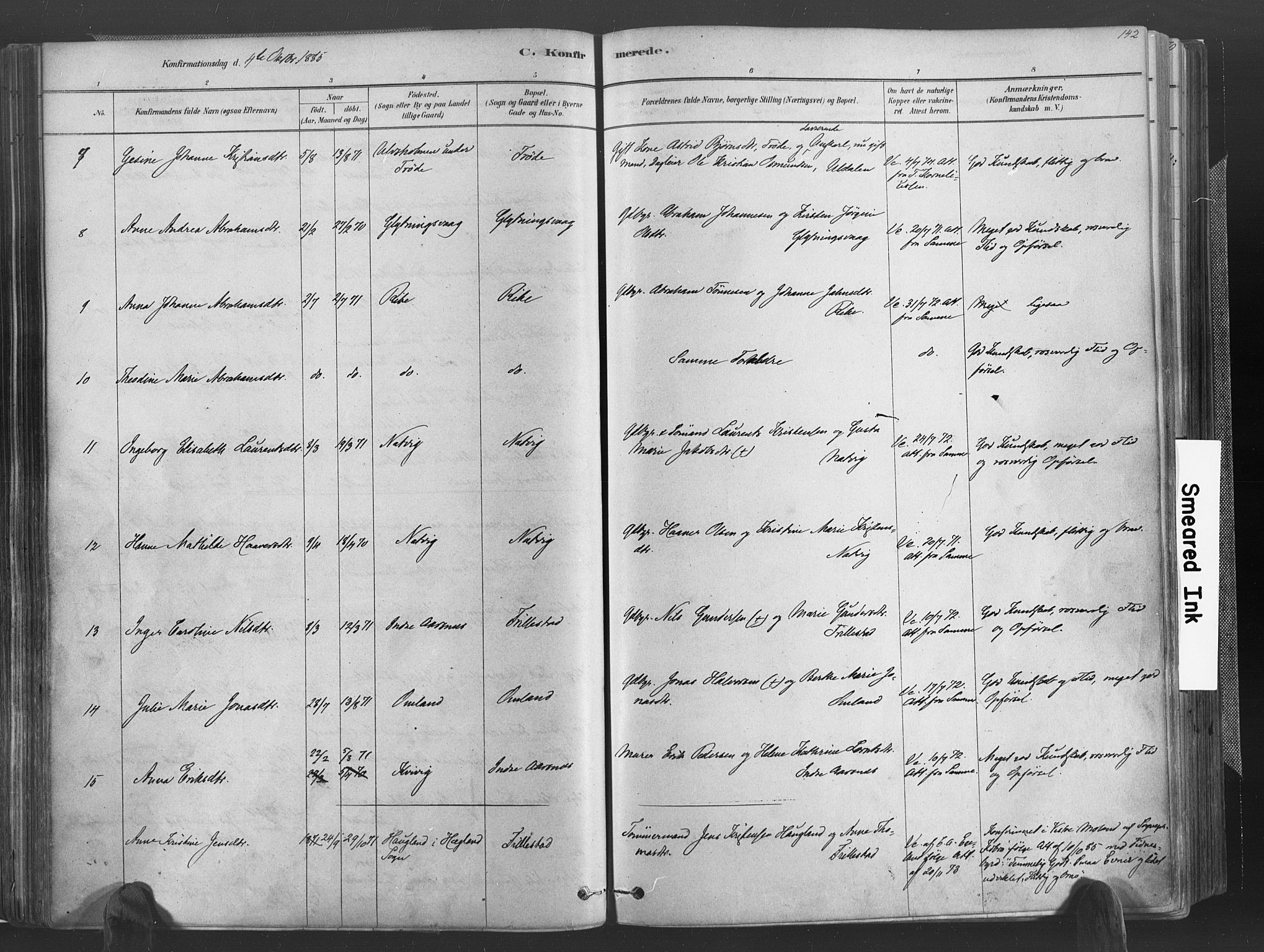 Høvåg sokneprestkontor, AV/SAK-1111-0025/F/Fa/L0005: Ministerialbok nr. A 5, 1878-1893, s. 142