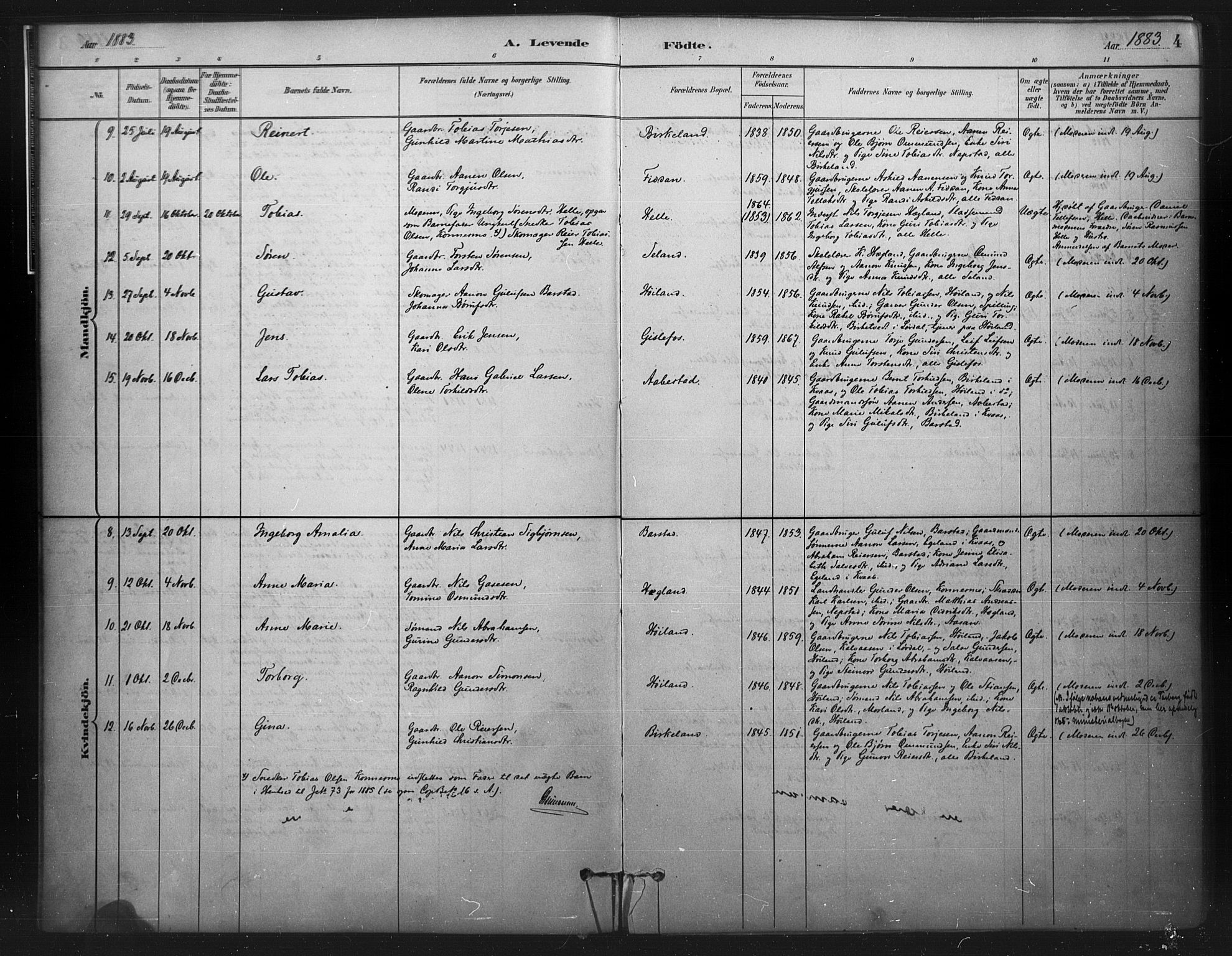 Nord-Audnedal sokneprestkontor, AV/SAK-1111-0032/F/Fa/Faa/L0003: Ministerialbok nr. A 3, 1882-1900, s. 4