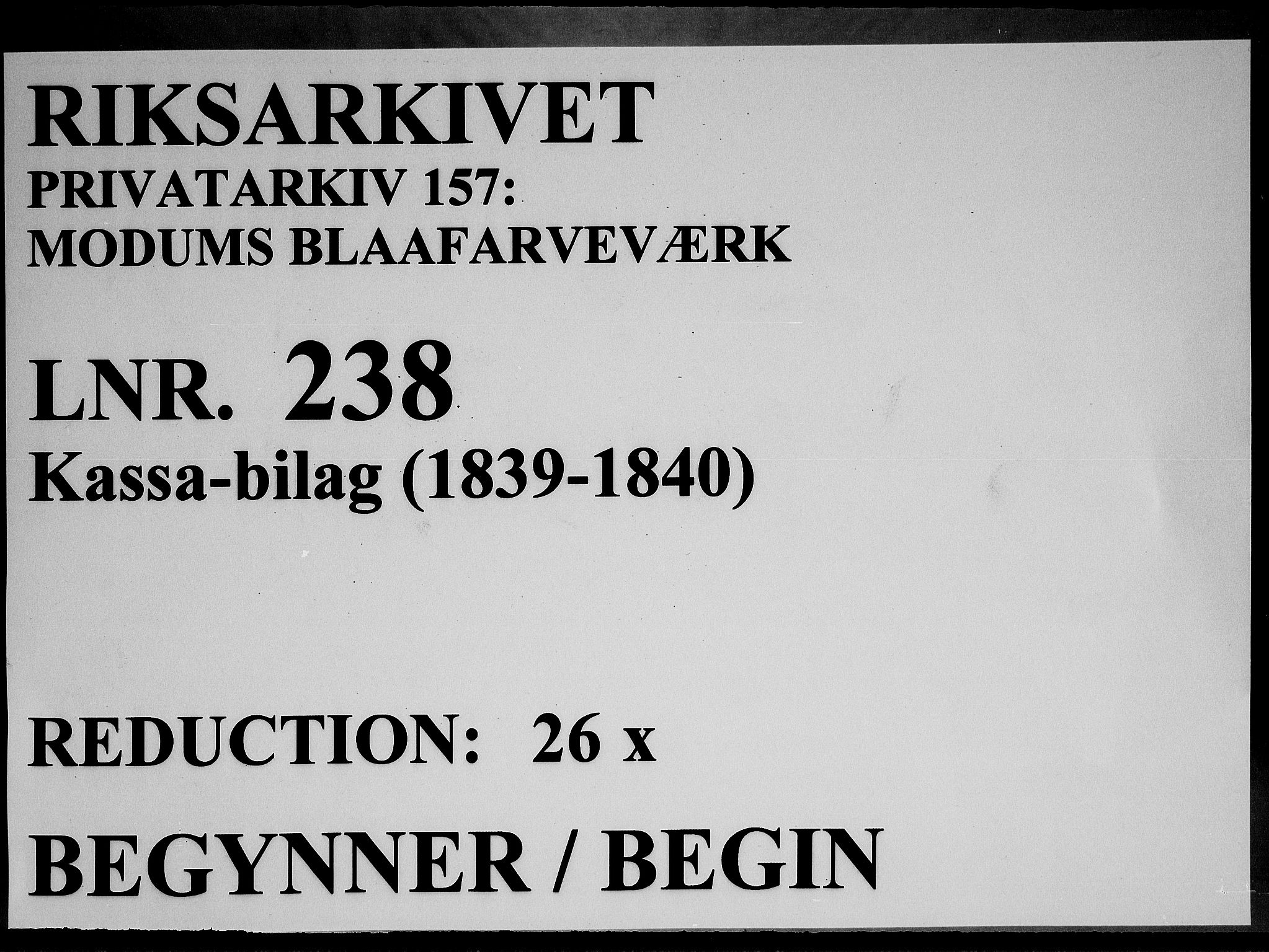 Modums Blaafarveværk, RA/PA-0157/G/Gd/Gdc/L0238/0001: -- / Kassa-bilag, 1839-1840, s. 1