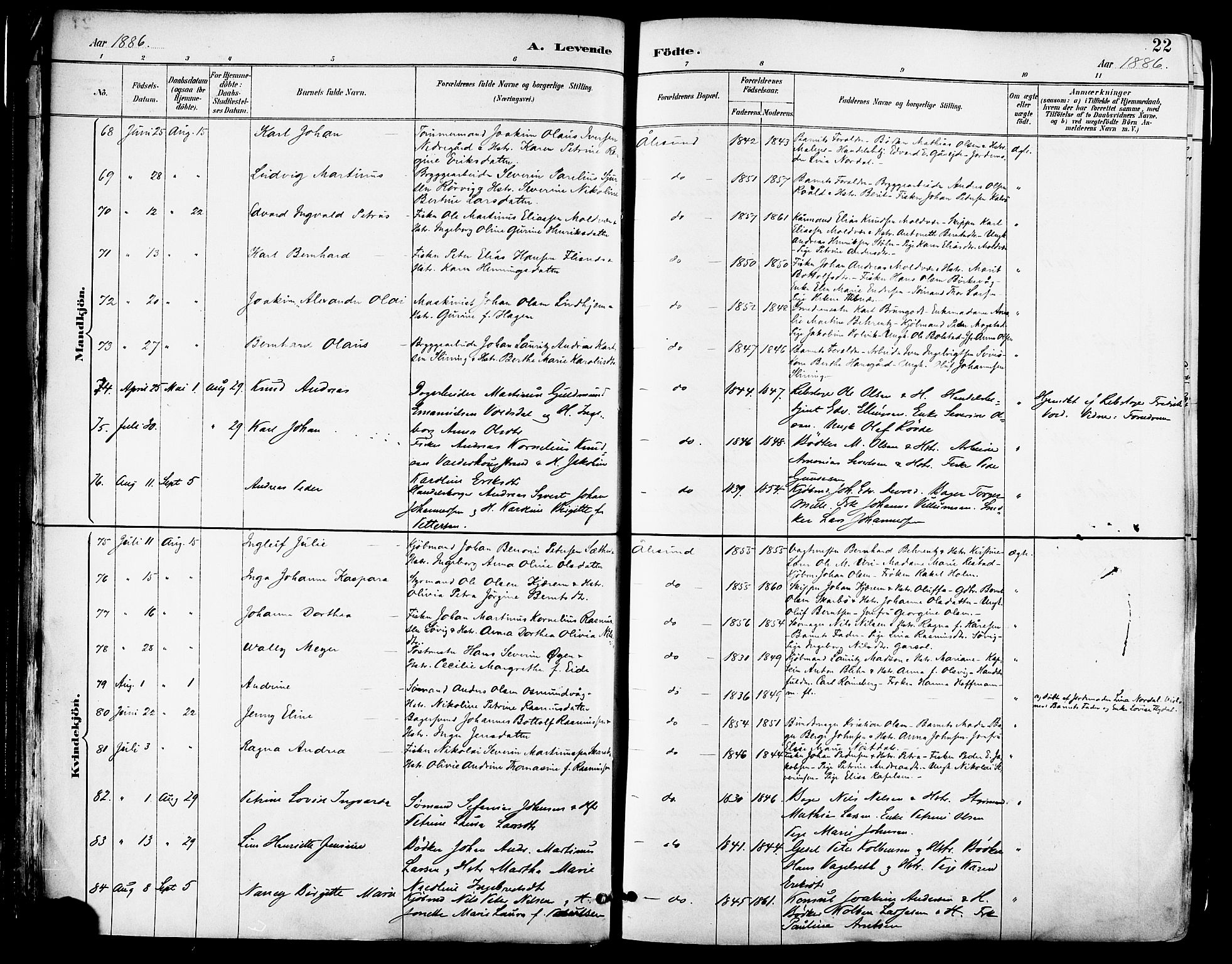 Ministerialprotokoller, klokkerbøker og fødselsregistre - Møre og Romsdal, SAT/A-1454/529/L0455: Ministerialbok nr. 529A05, 1885-1893, s. 22