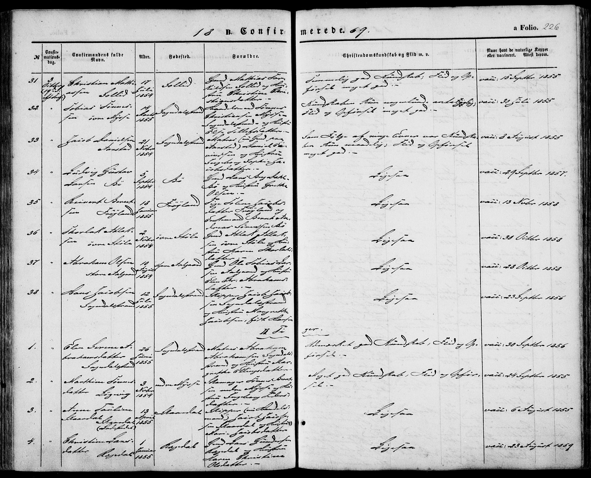 Sokndal sokneprestkontor, AV/SAST-A-101808: Ministerialbok nr. A 9, 1857-1874, s. 226