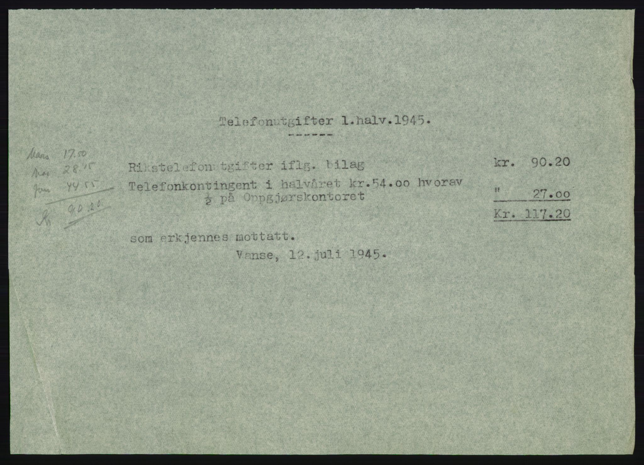 Forsvarsdepartementet, 10. kontor / Oppgjørskontoret, AV/RA-RAFA-1225/D/Db/L0180: Lista oppgjørskontor, 1942-1952, s. 102