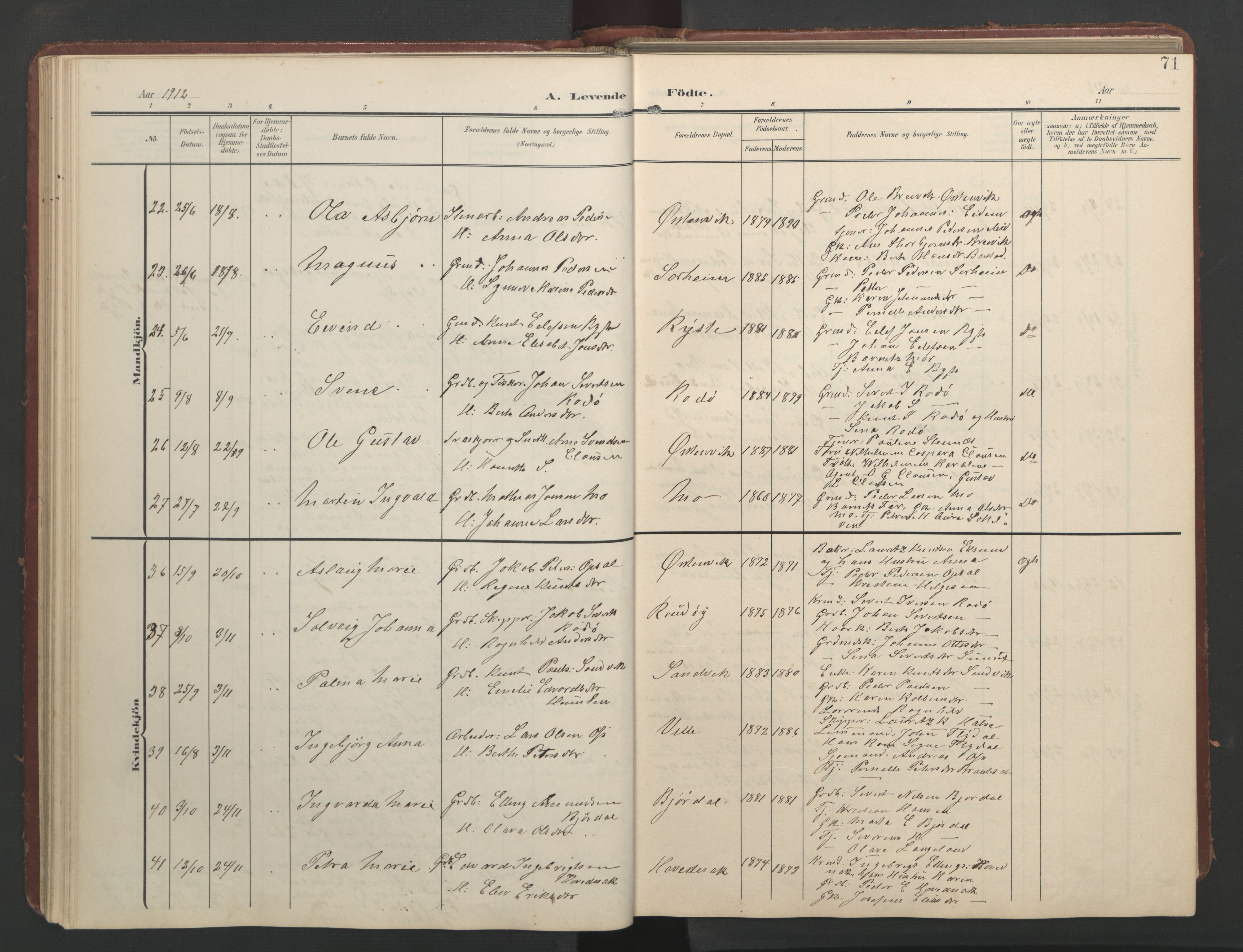 Ministerialprotokoller, klokkerbøker og fødselsregistre - Møre og Romsdal, AV/SAT-A-1454/513/L0190: Klokkerbok nr. 513C04, 1904-1926, s. 71