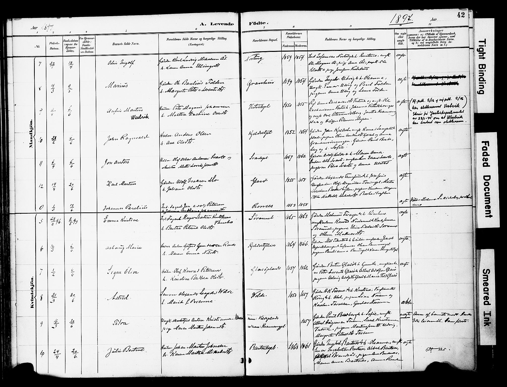 Ministerialprotokoller, klokkerbøker og fødselsregistre - Nord-Trøndelag, SAT/A-1458/741/L0396: Ministerialbok nr. 741A10, 1889-1901, s. 42