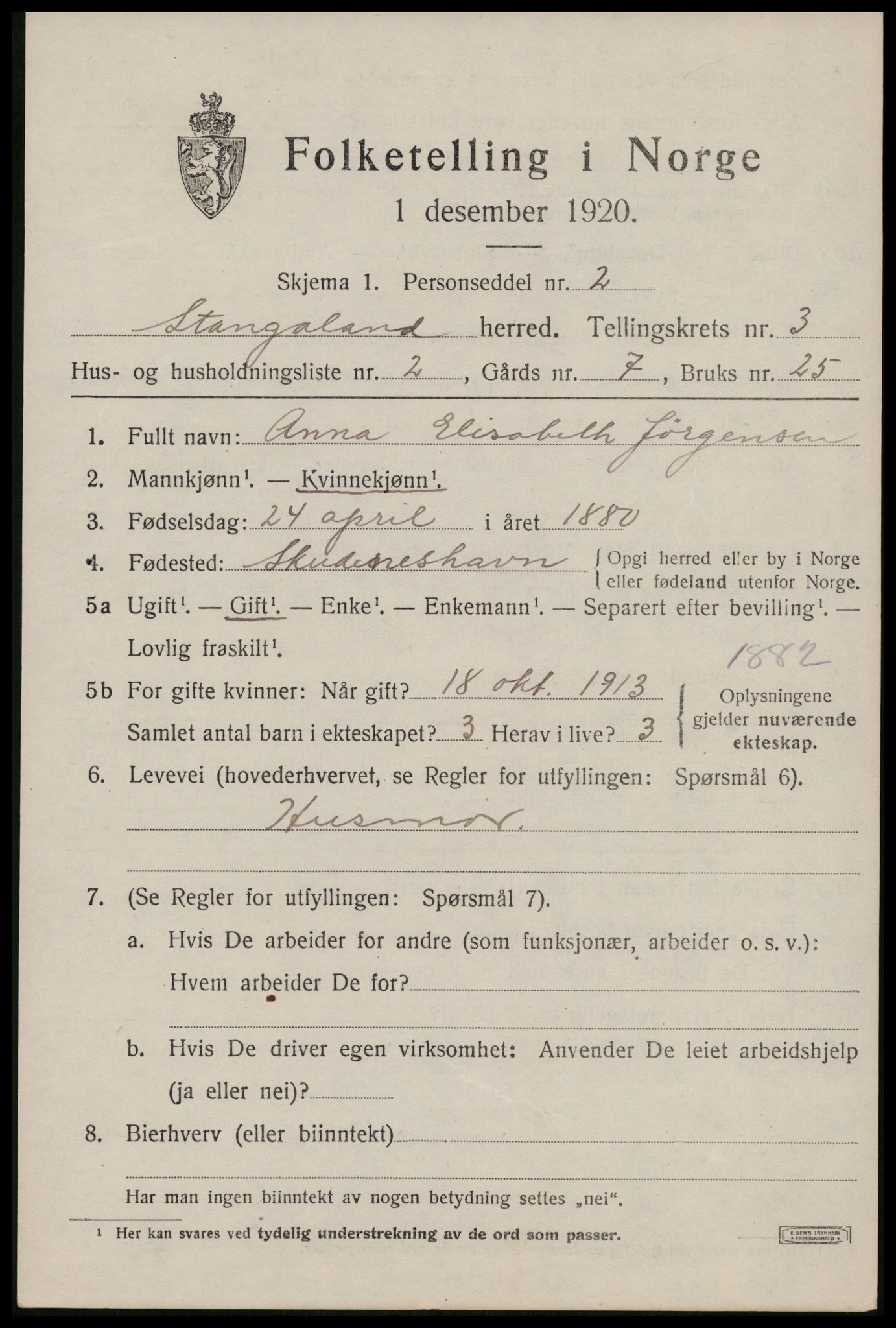 SAST, Folketelling 1920 for 1148 Stangaland herred, 1920, s. 2183