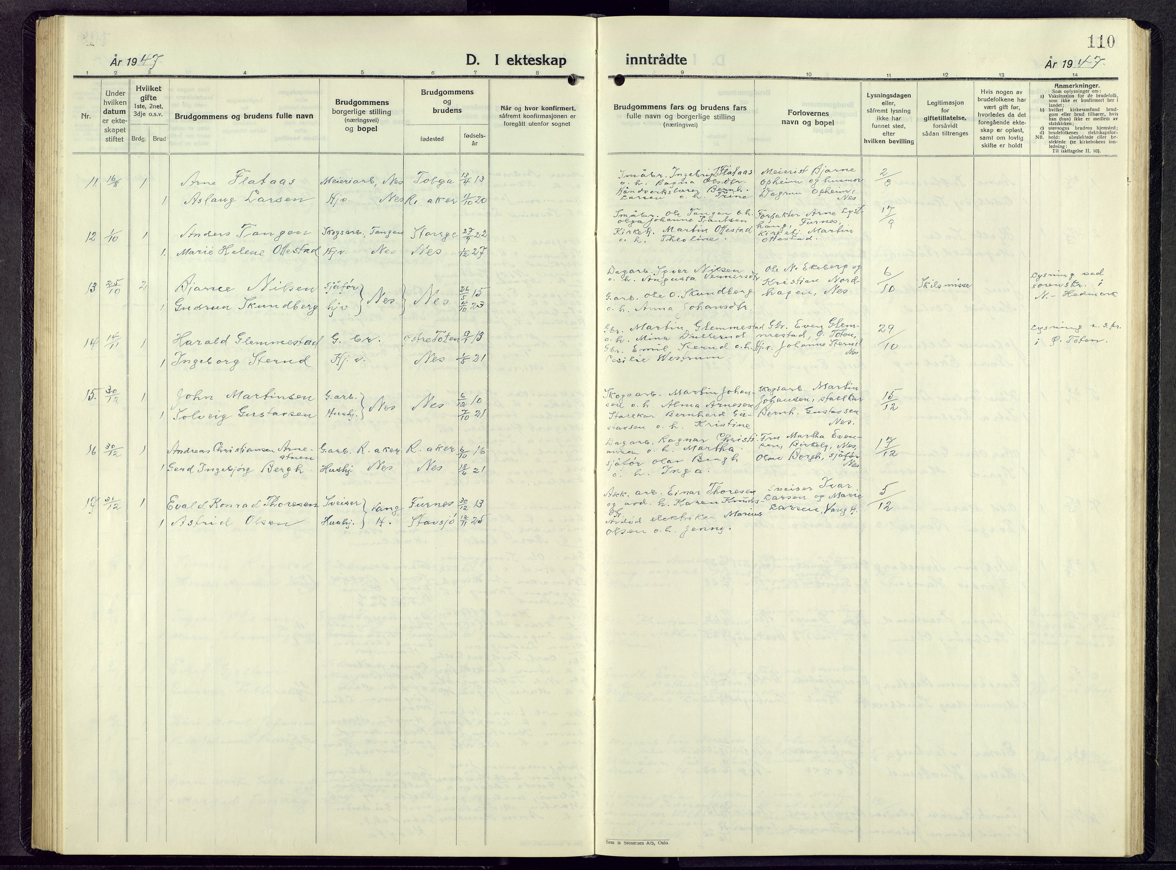 Nes prestekontor, Hedmark, SAH/PREST-020/L/La/L0014: Klokkerbok nr. 14, 1948-1967, s. 110