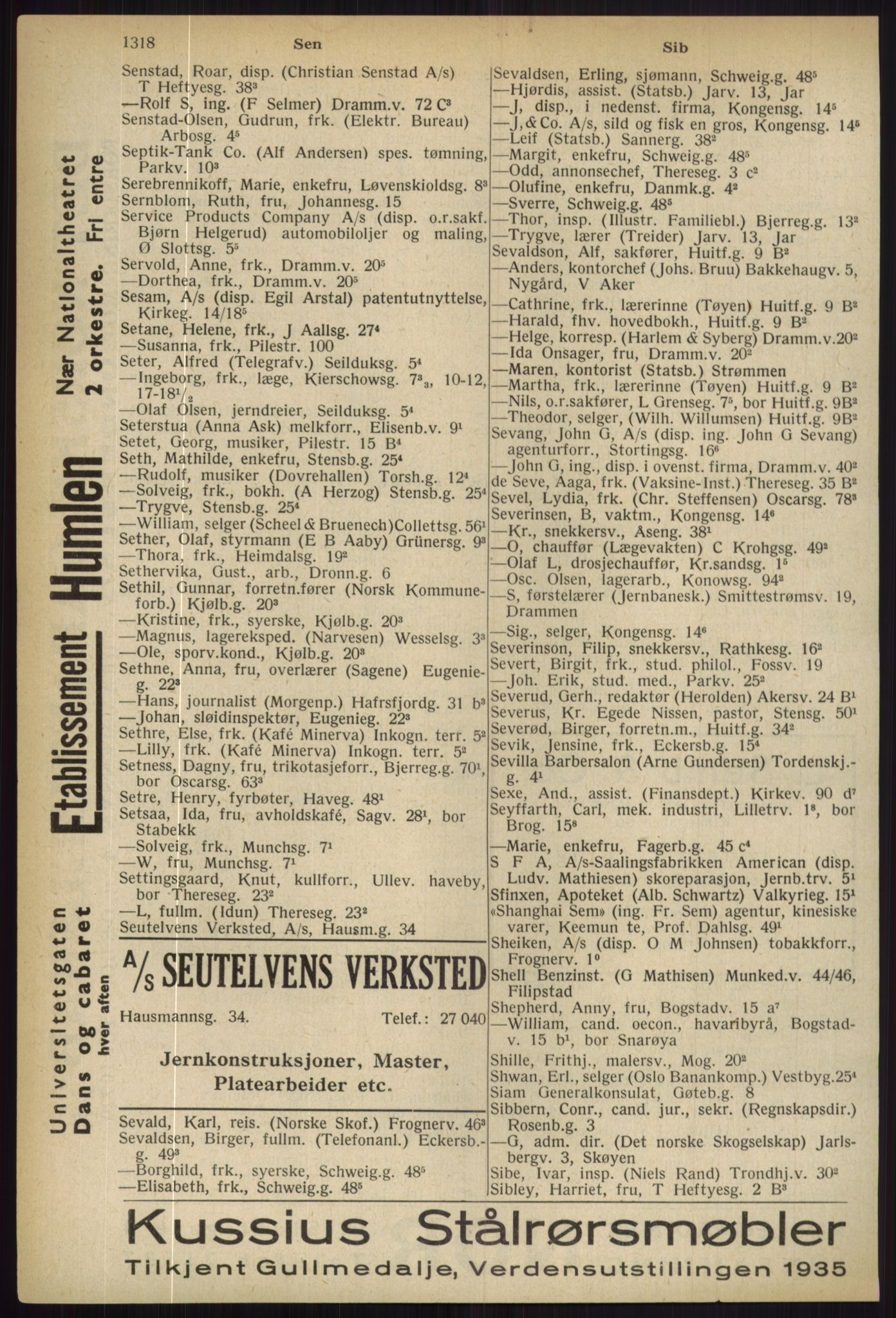 Kristiania/Oslo adressebok, PUBL/-, 1936, s. 1318