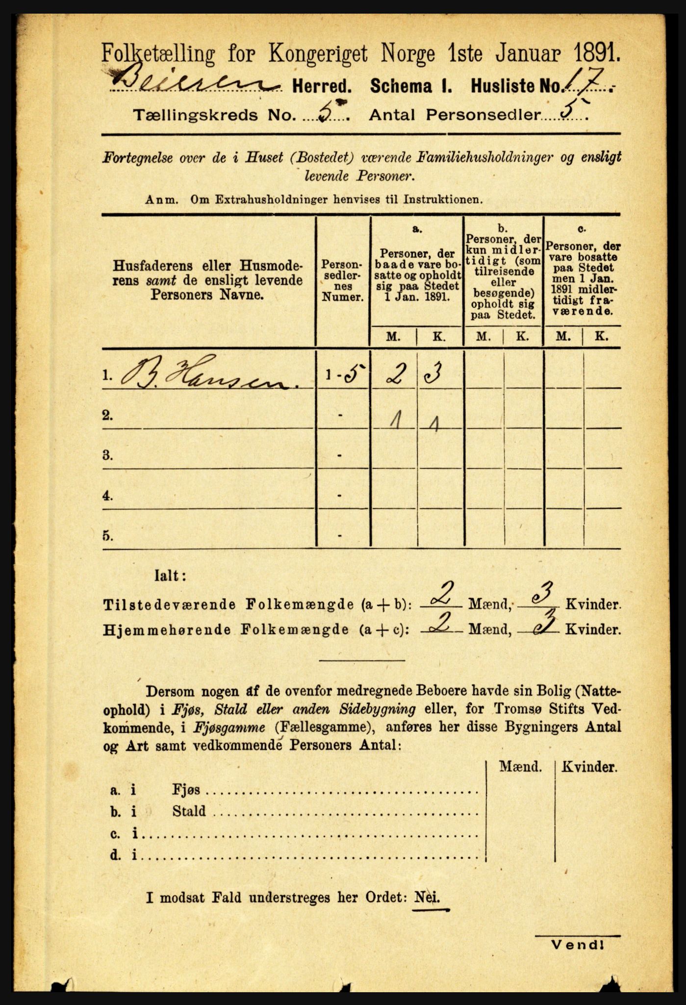 RA, Folketelling 1891 for 1839 Beiarn herred, 1891, s. 1727