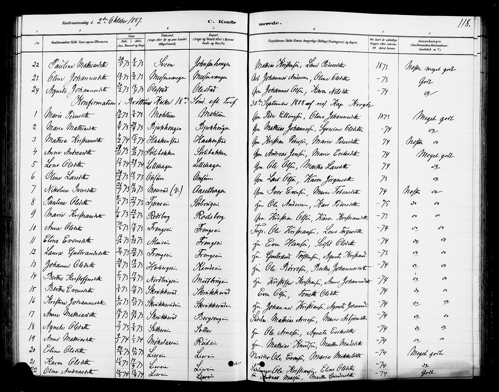 Ringsaker prestekontor, AV/SAH-PREST-014/L/La/L0010: Klokkerbok nr. 10, 1879-1890, s. 118