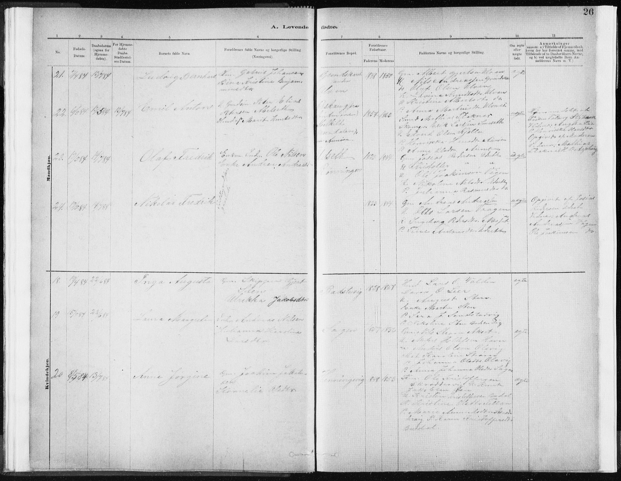 Ministerialprotokoller, klokkerbøker og fødselsregistre - Sør-Trøndelag, AV/SAT-A-1456/637/L0558: Ministerialbok nr. 637A01, 1882-1899, s. 26