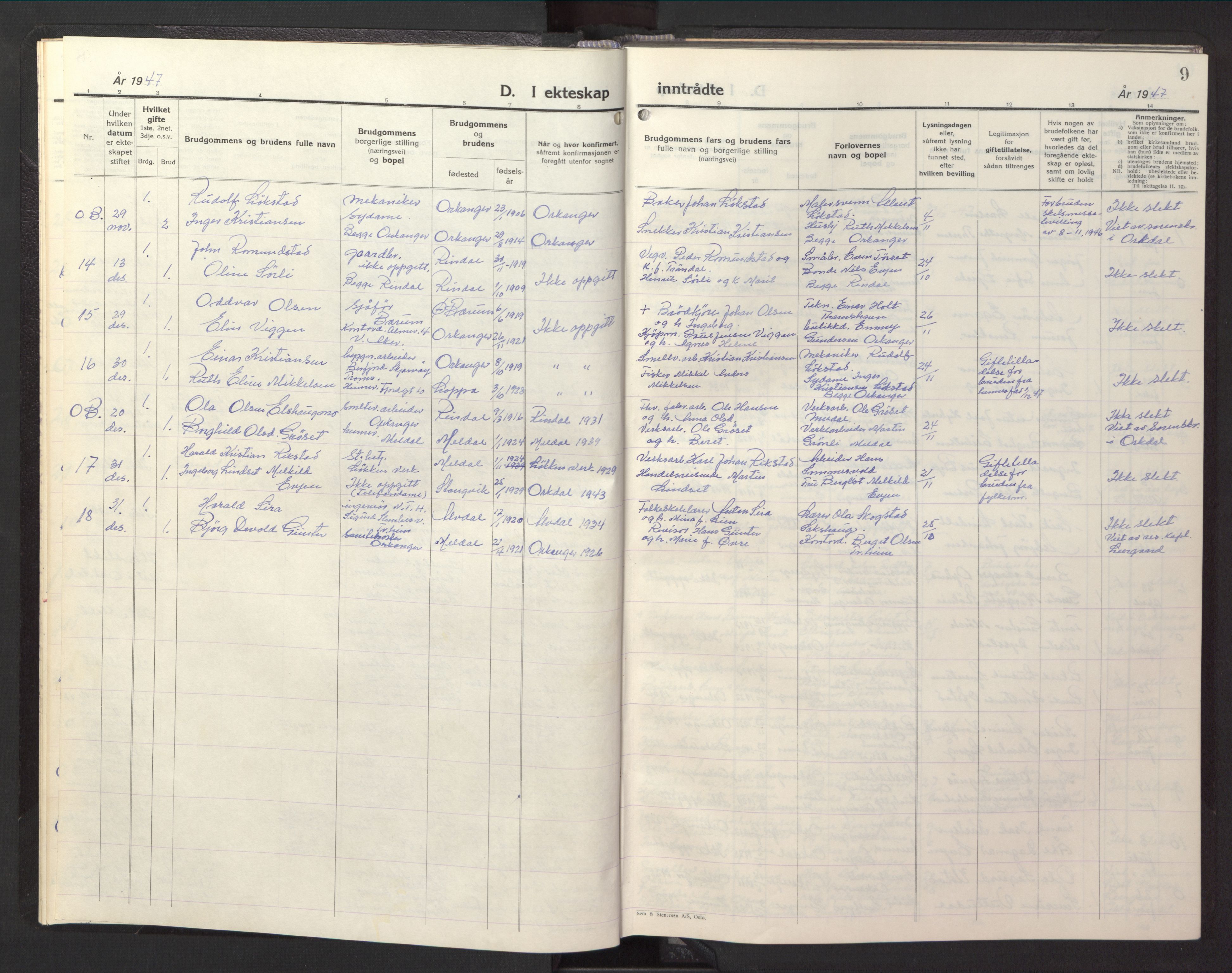 Ministerialprotokoller, klokkerbøker og fødselsregistre - Sør-Trøndelag, SAT/A-1456/669/L0833: Klokkerbok nr. 669C03, 1945-1950, s. 9