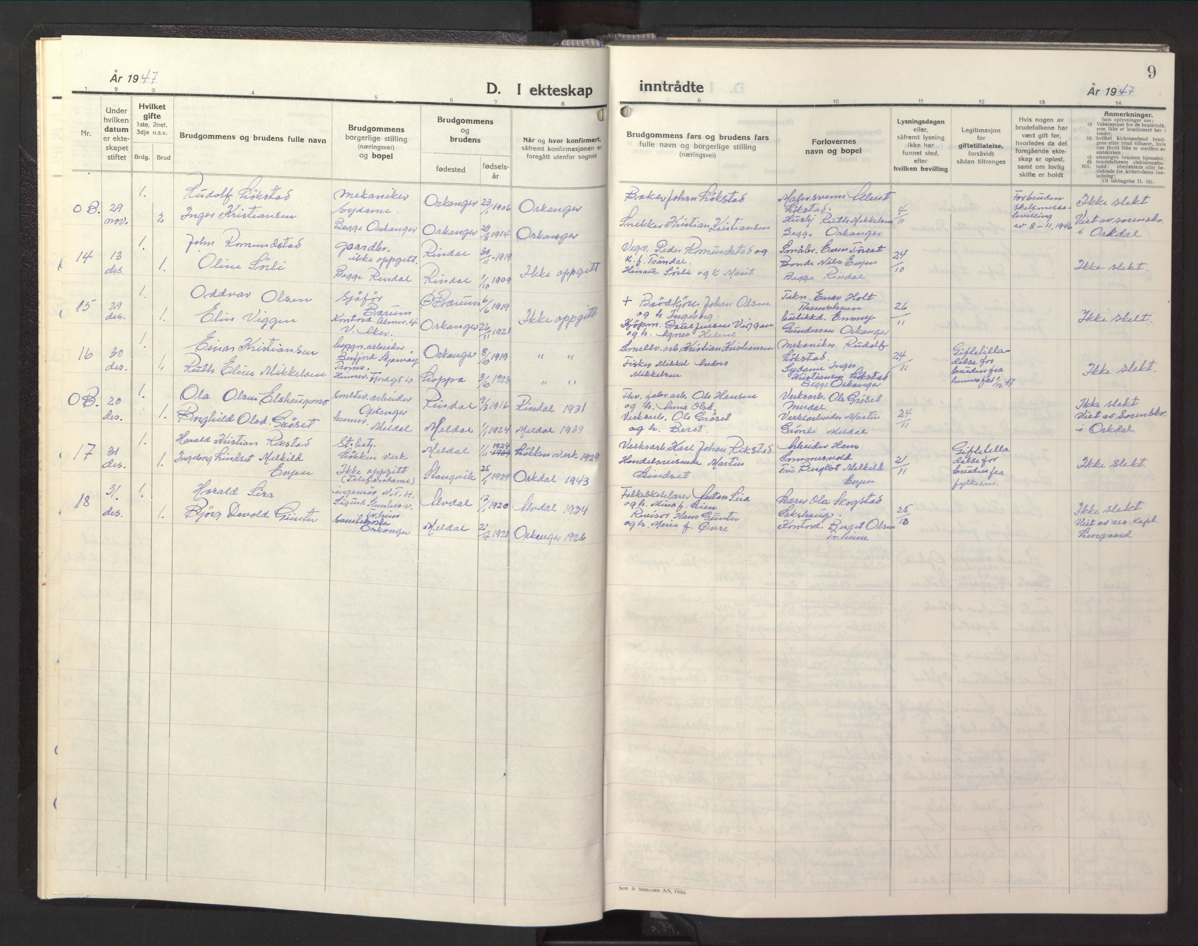 Ministerialprotokoller, klokkerbøker og fødselsregistre - Sør-Trøndelag, AV/SAT-A-1456/669/L0833: Klokkerbok nr. 669C03, 1945-1950, s. 9