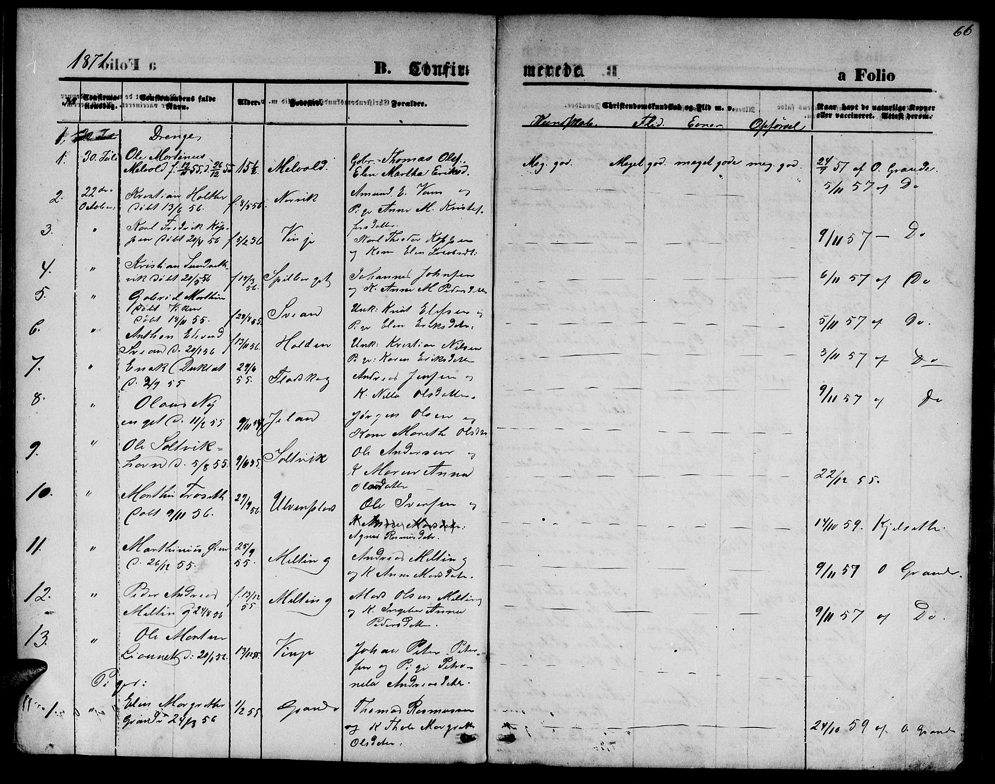 Ministerialprotokoller, klokkerbøker og fødselsregistre - Nord-Trøndelag, AV/SAT-A-1458/733/L0326: Klokkerbok nr. 733C01, 1871-1887, s. 66
