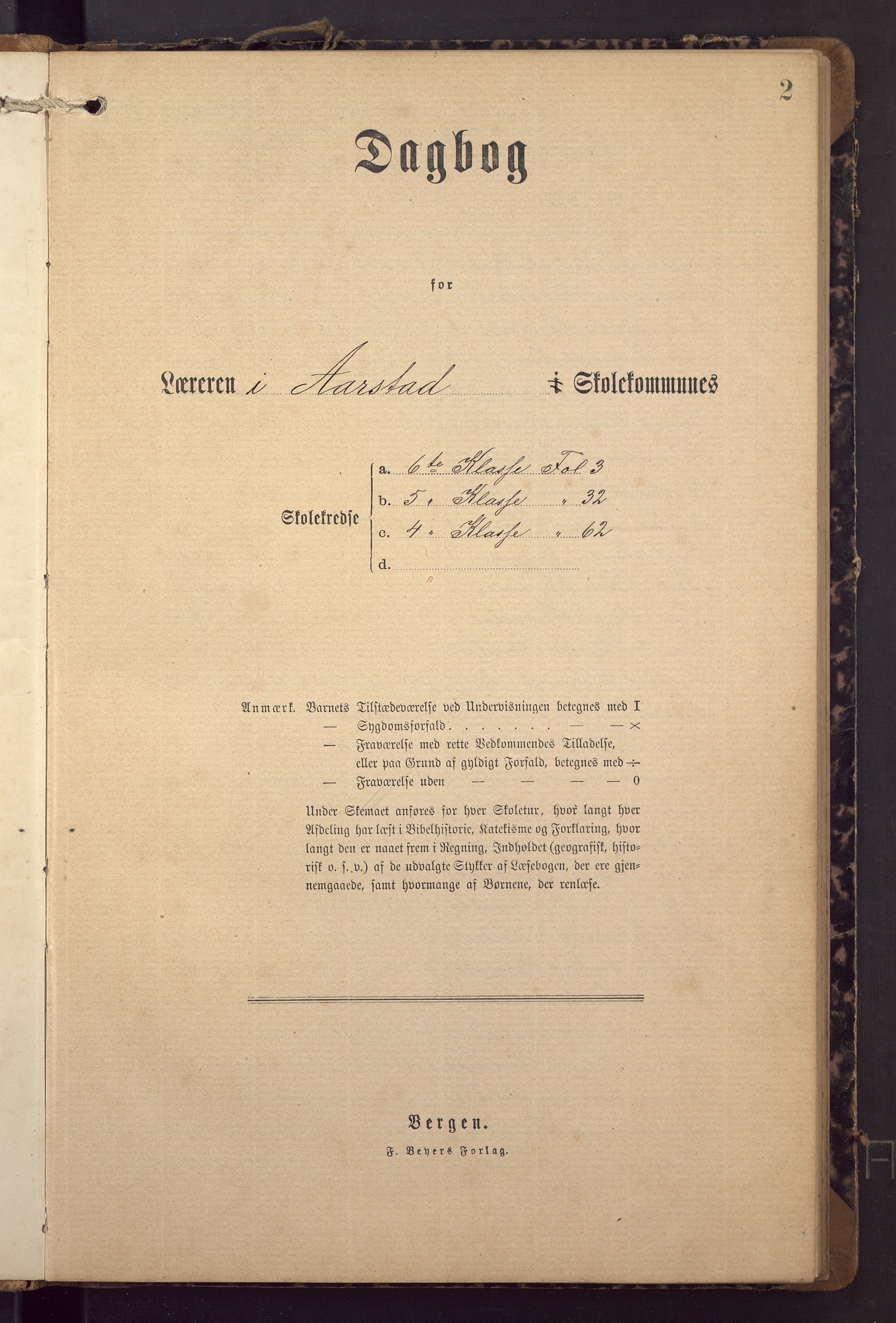 Haukeland skole, BBA/A-2768/G/Ga/Gaa/L0006: Klassedagbok, 1892-1901