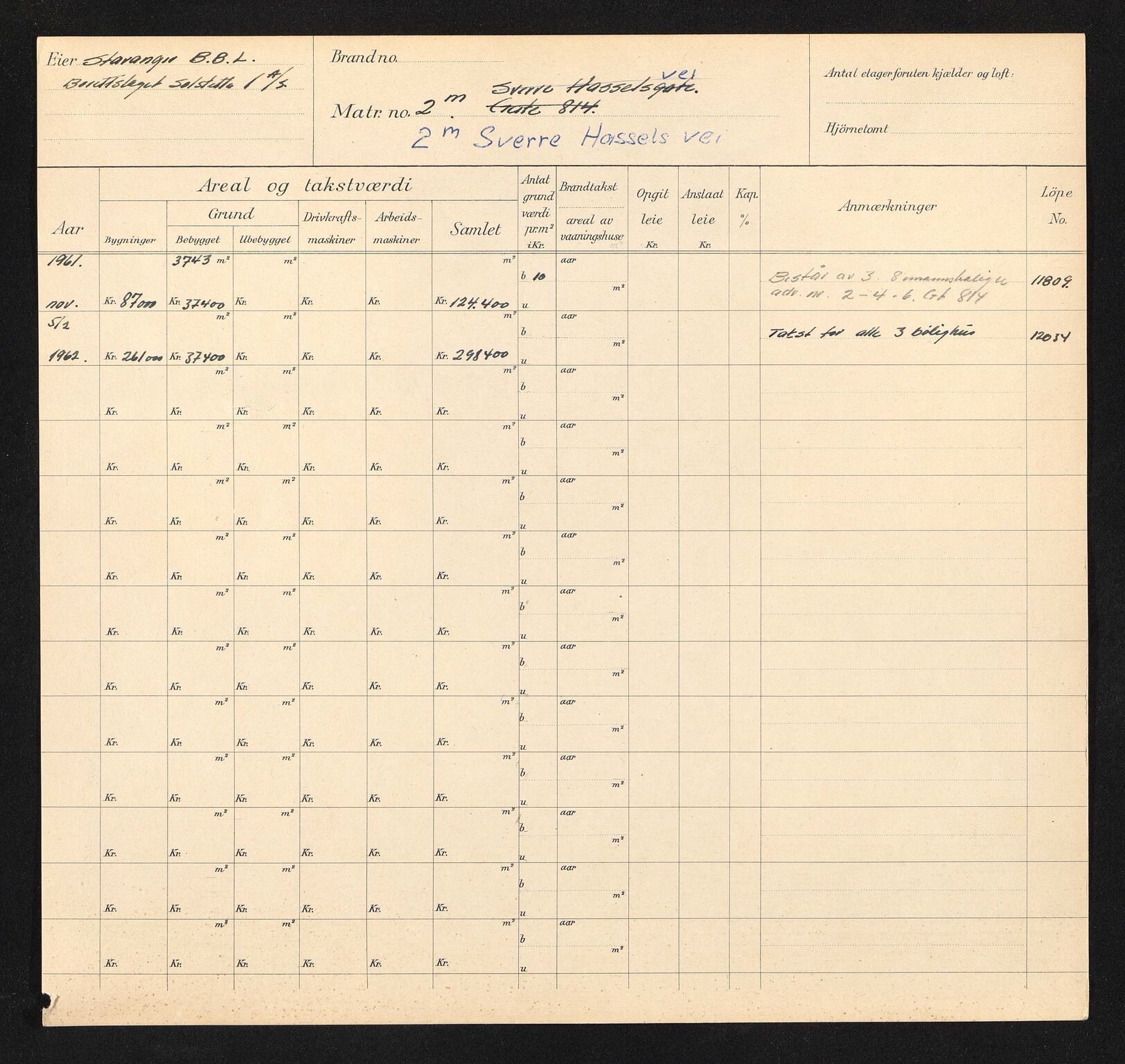 Stavanger kommune. Skattetakstvesenet, BYST/A-0440/F/Fa/Faa/L0042/0001: Skattetakstkort / Sverre Hassels vei 2 - Sverres gate - Syreveien - Søylandsgata - Sølvbjerggata 19