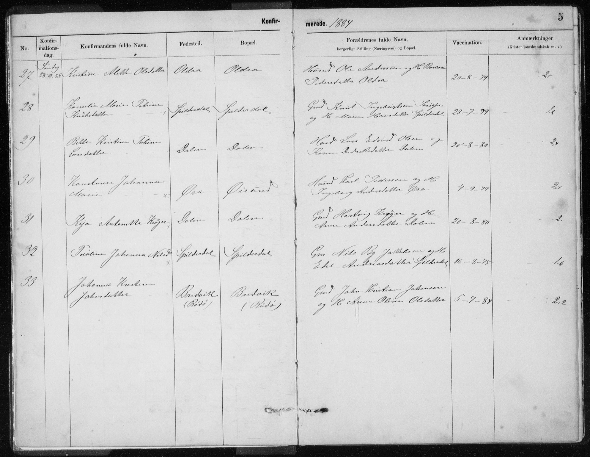 Ministerialprotokoller, klokkerbøker og fødselsregistre - Nordland, AV/SAT-A-1459/843/L0637: Klokkerbok nr. 843C06, 1884-1908, s. 5