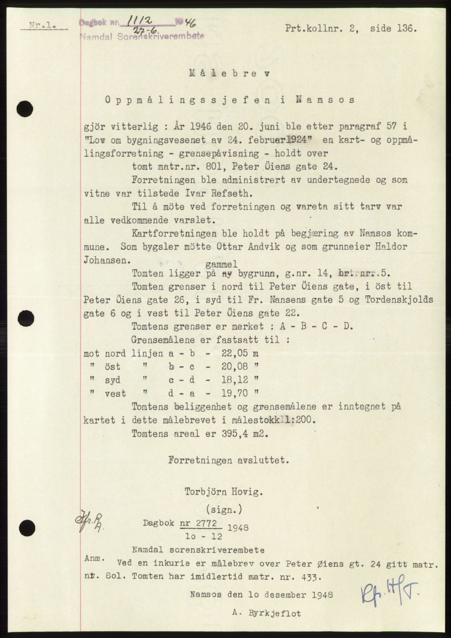 Namdal sorenskriveri, SAT/A-4133/1/2/2C: Pantebok nr. -, 1946-1946, Dagboknr: 1112/1946