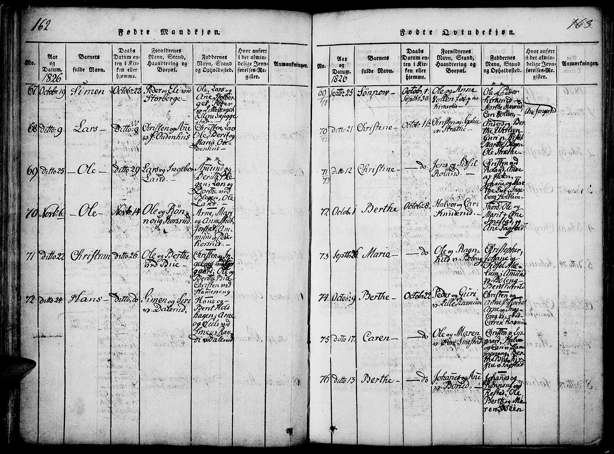 Fåberg prestekontor, SAH/PREST-086/H/Ha/Haa/L0003: Ministerialbok nr. 3, 1818-1833, s. 162-163