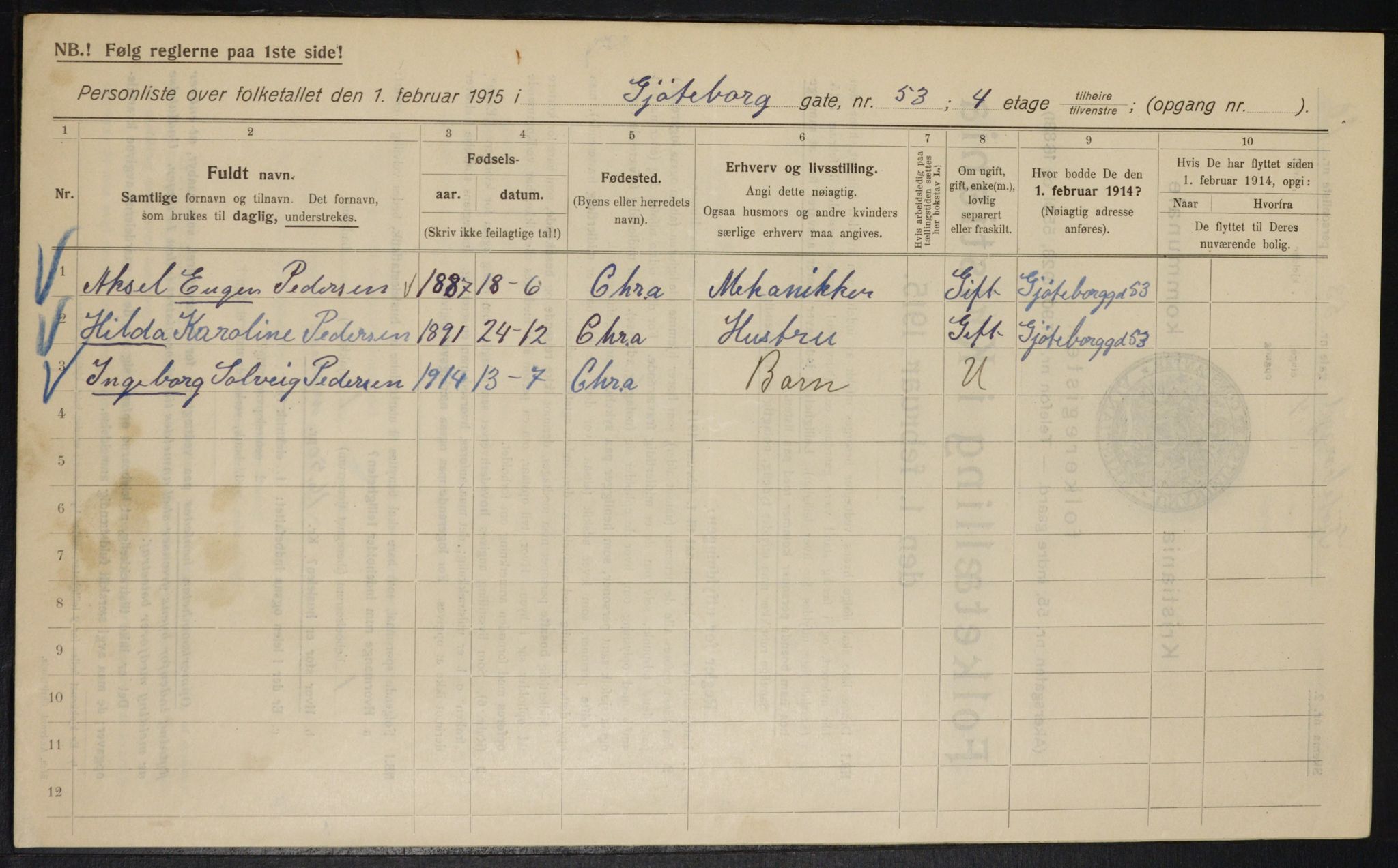 OBA, Kommunal folketelling 1.2.1915 for Kristiania, 1915, s. 32904