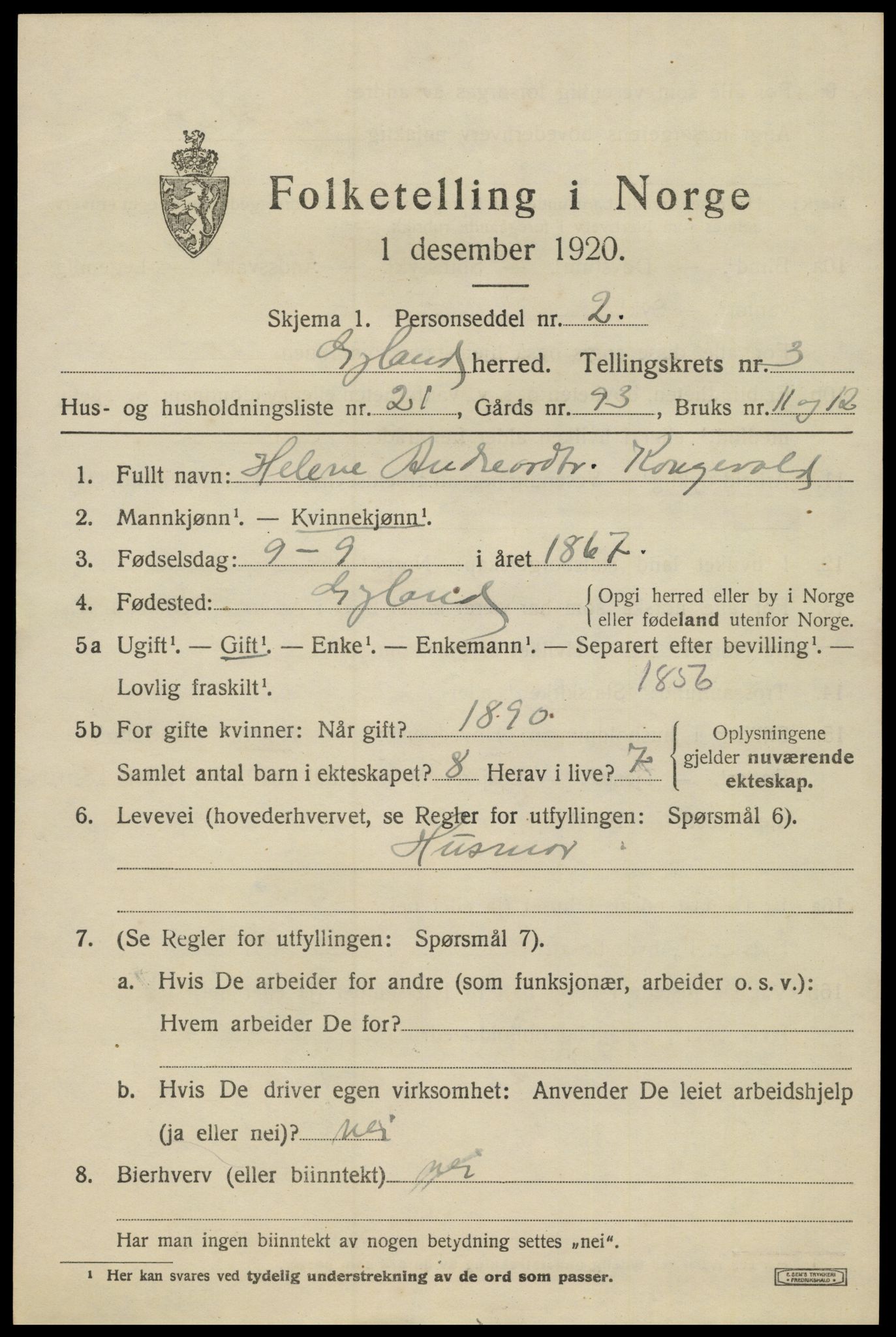 SAK, Folketelling 1920 for 1044 Gyland herred, 1920, s. 1004