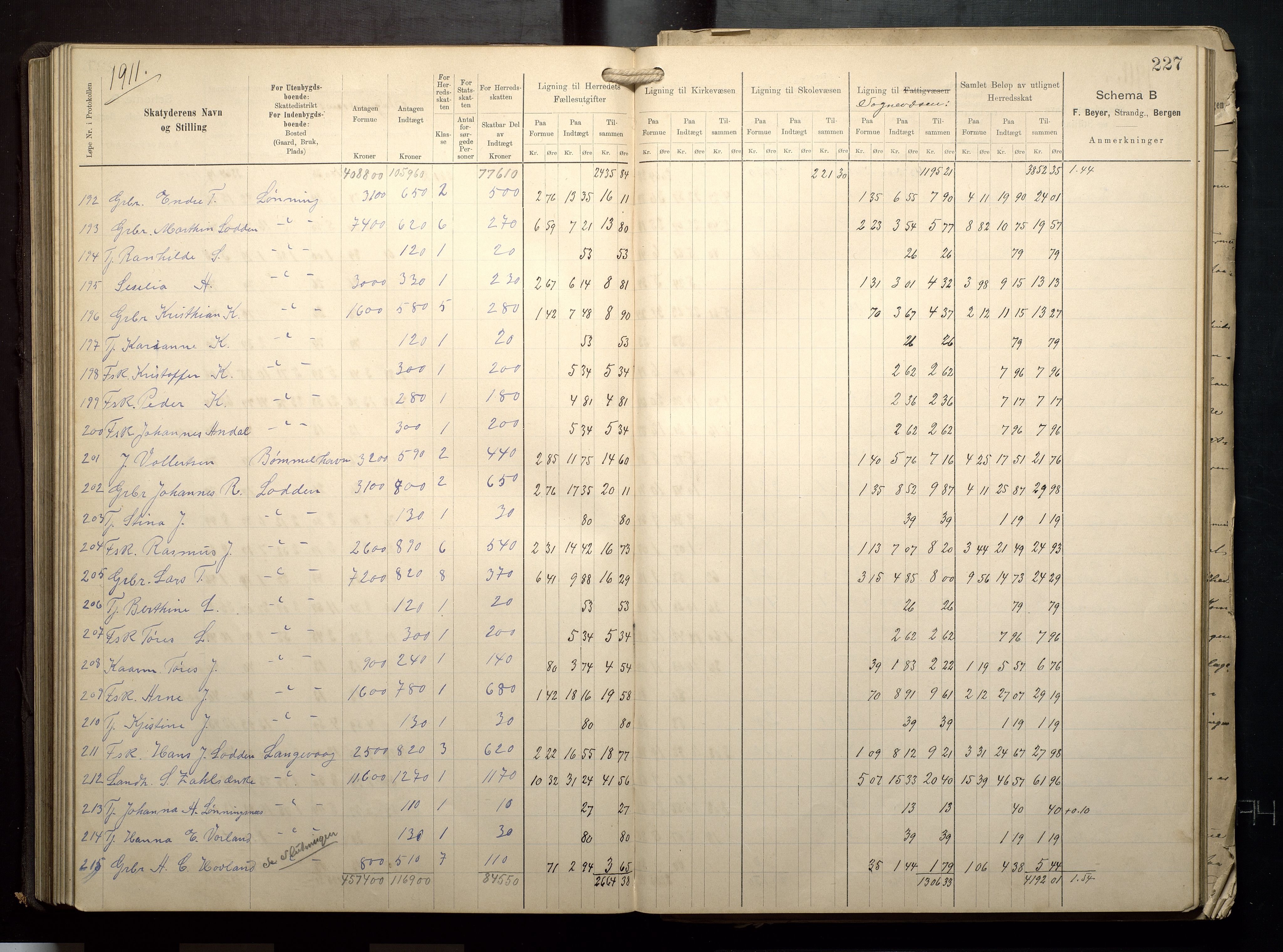 Finnaas kommune. Likningsnemnda, IKAH/1218a-142/F/Fa/L0009: Likningsprotokoll for heradsskatten, 1909-1911, s. 227