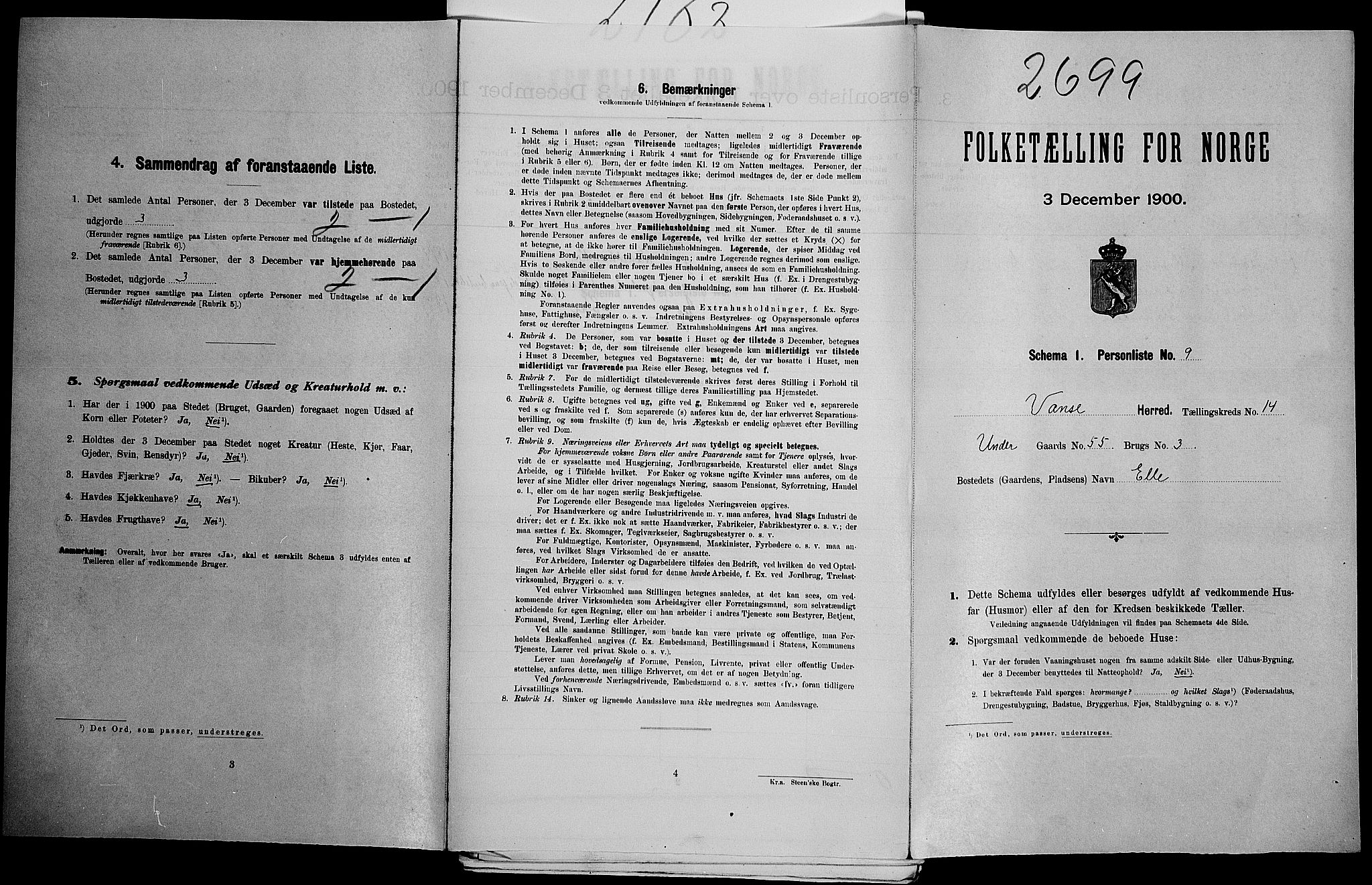 SAK, Folketelling 1900 for 1041 Vanse herred, 1900, s. 2449