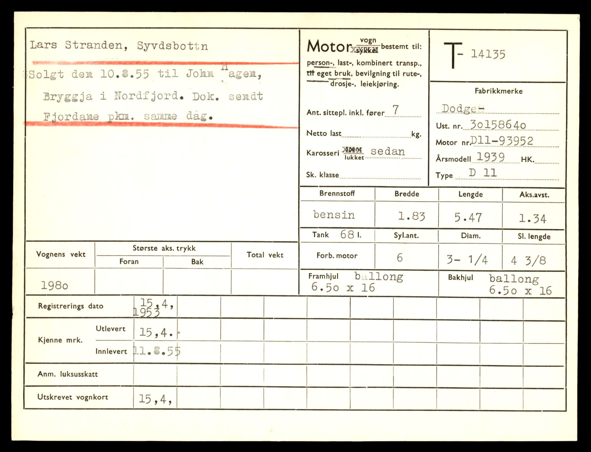 Møre og Romsdal vegkontor - Ålesund trafikkstasjon, AV/SAT-A-4099/F/Fe/L0043: Registreringskort for kjøretøy T 14080 - T 14204, 1927-1998, s. 1405