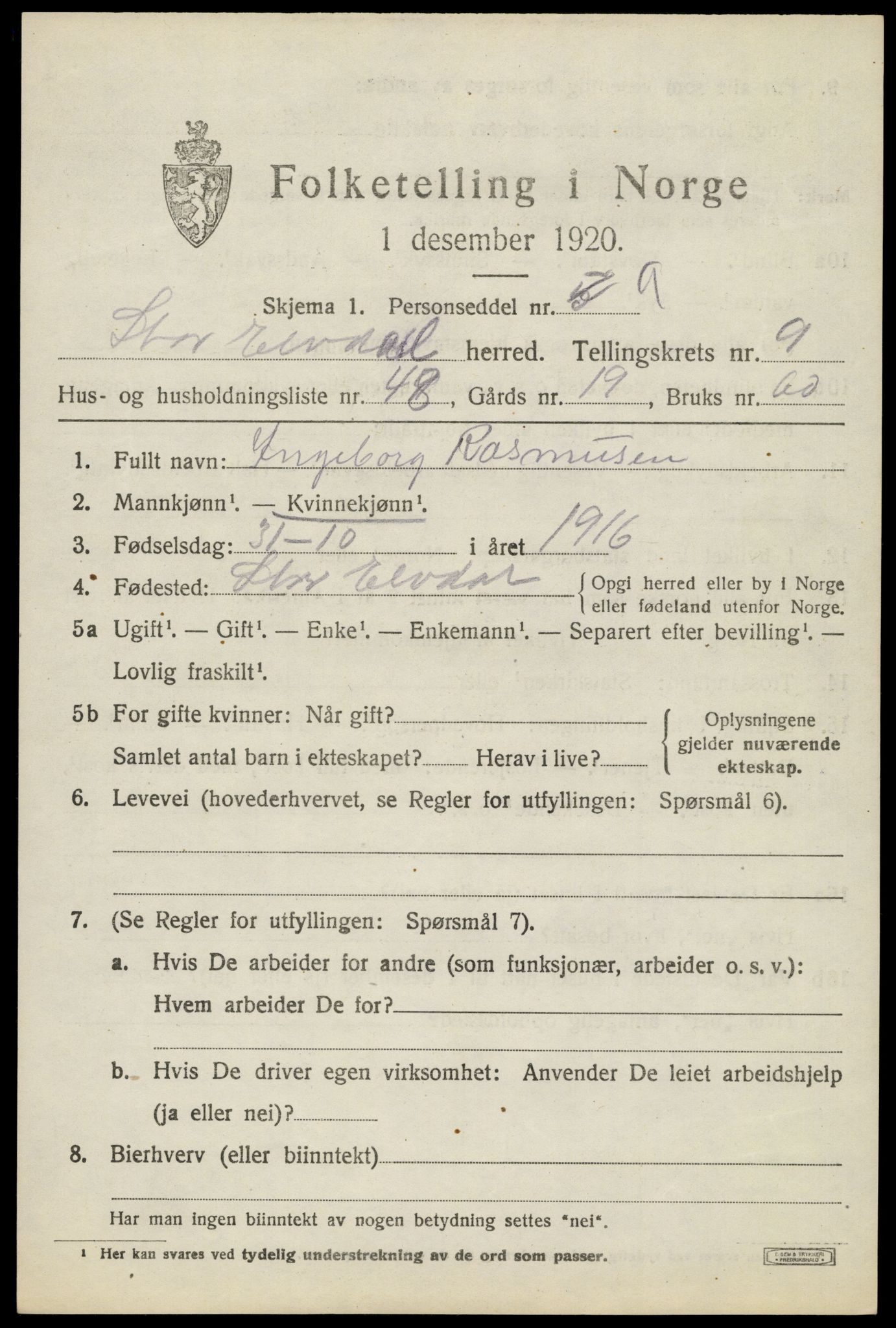 SAH, Folketelling 1920 for 0430 Stor-Elvdal herred, 1920, s. 9056