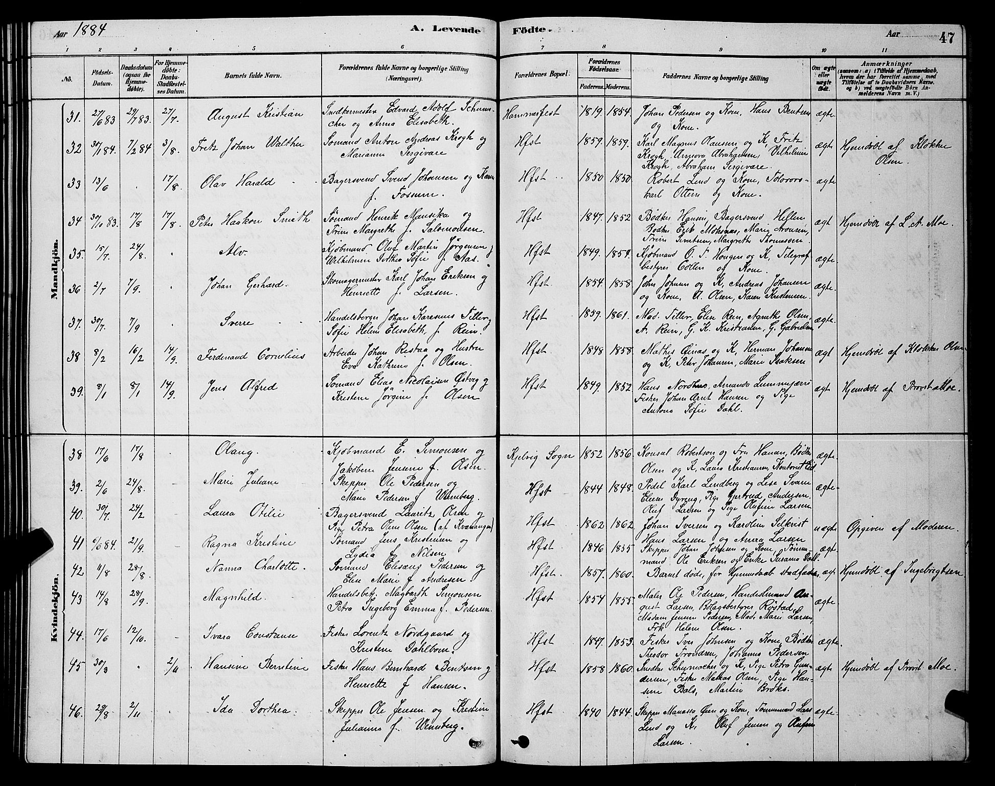 Hammerfest sokneprestkontor, AV/SATØ-S-1347/H/Hb/L0006.klokk: Klokkerbok nr. 6, 1876-1884, s. 47