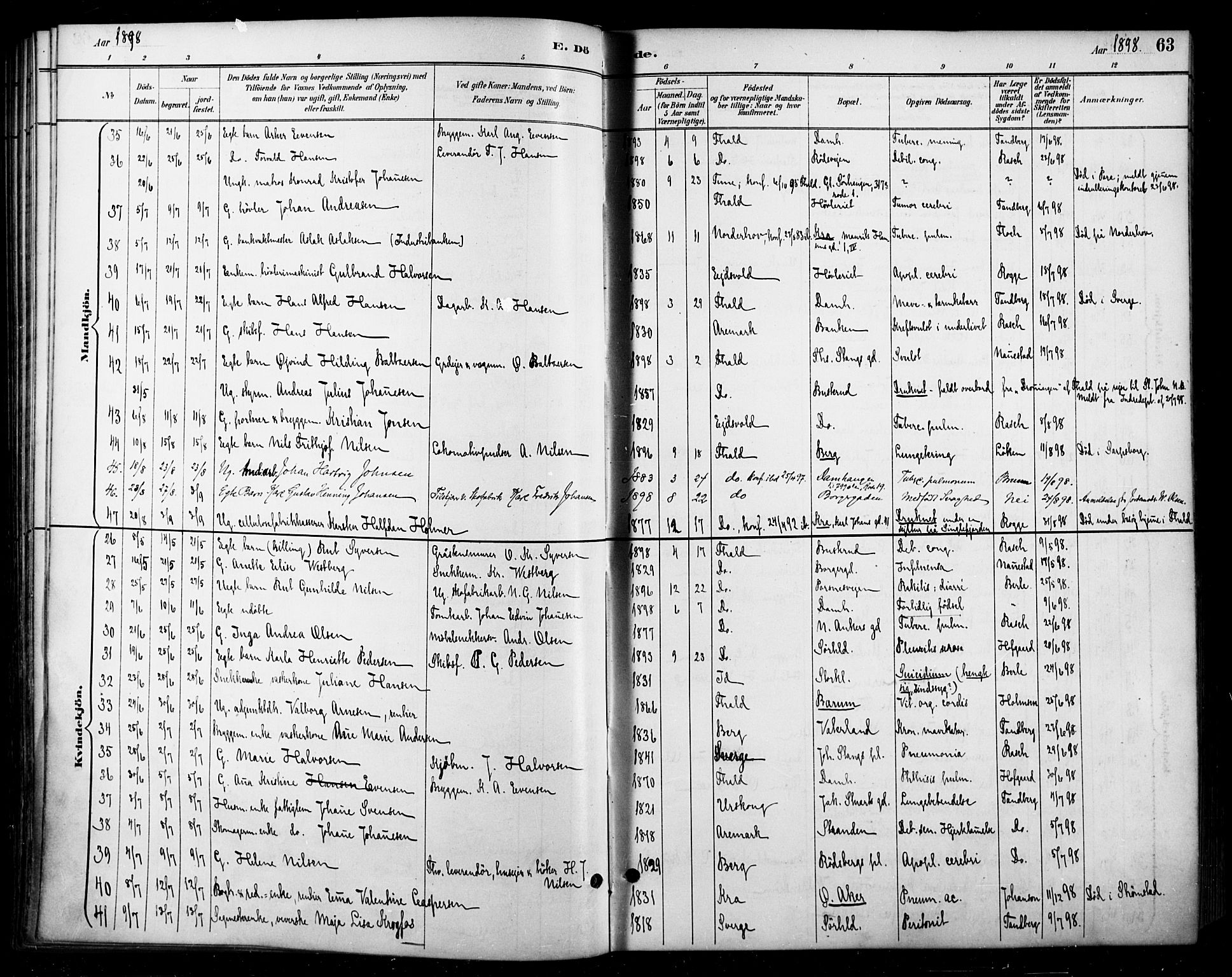 Halden prestekontor Kirkebøker, SAO/A-10909/F/Fa/L0014: Ministerialbok nr. I 14, 1890-1906, s. 63