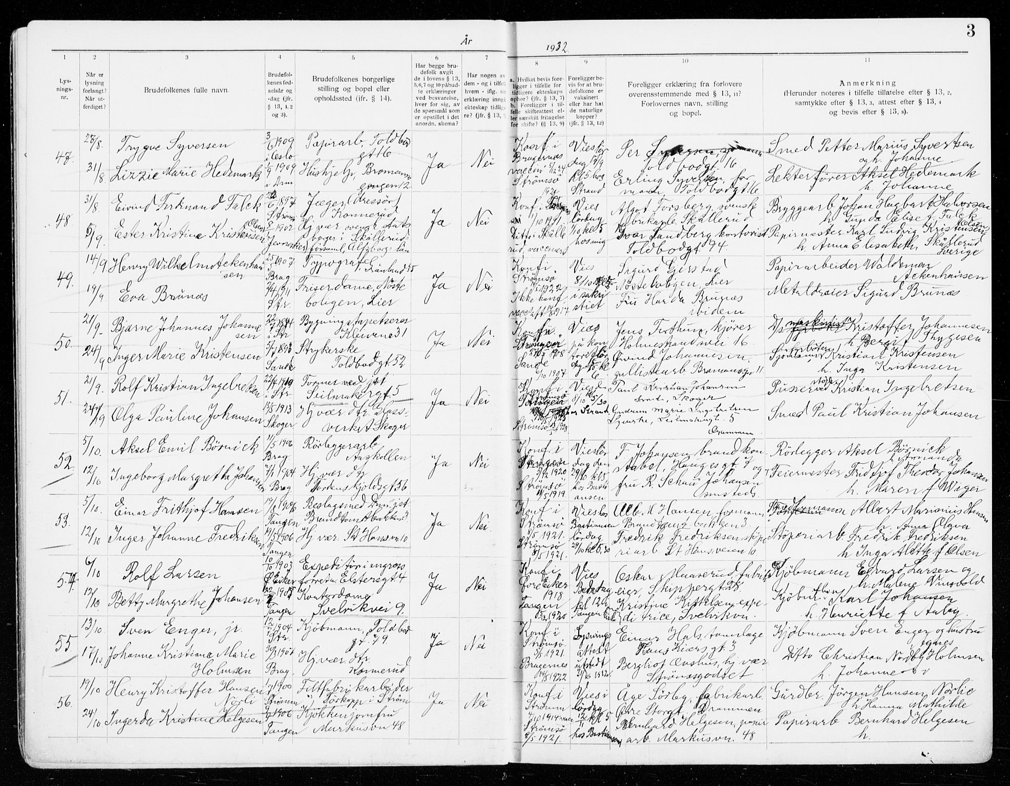 Strømsø kirkebøker, AV/SAKO-A-246/H/Ha/L0019: Lysningsprotokoll nr. 19, 1932-1941, s. 3
