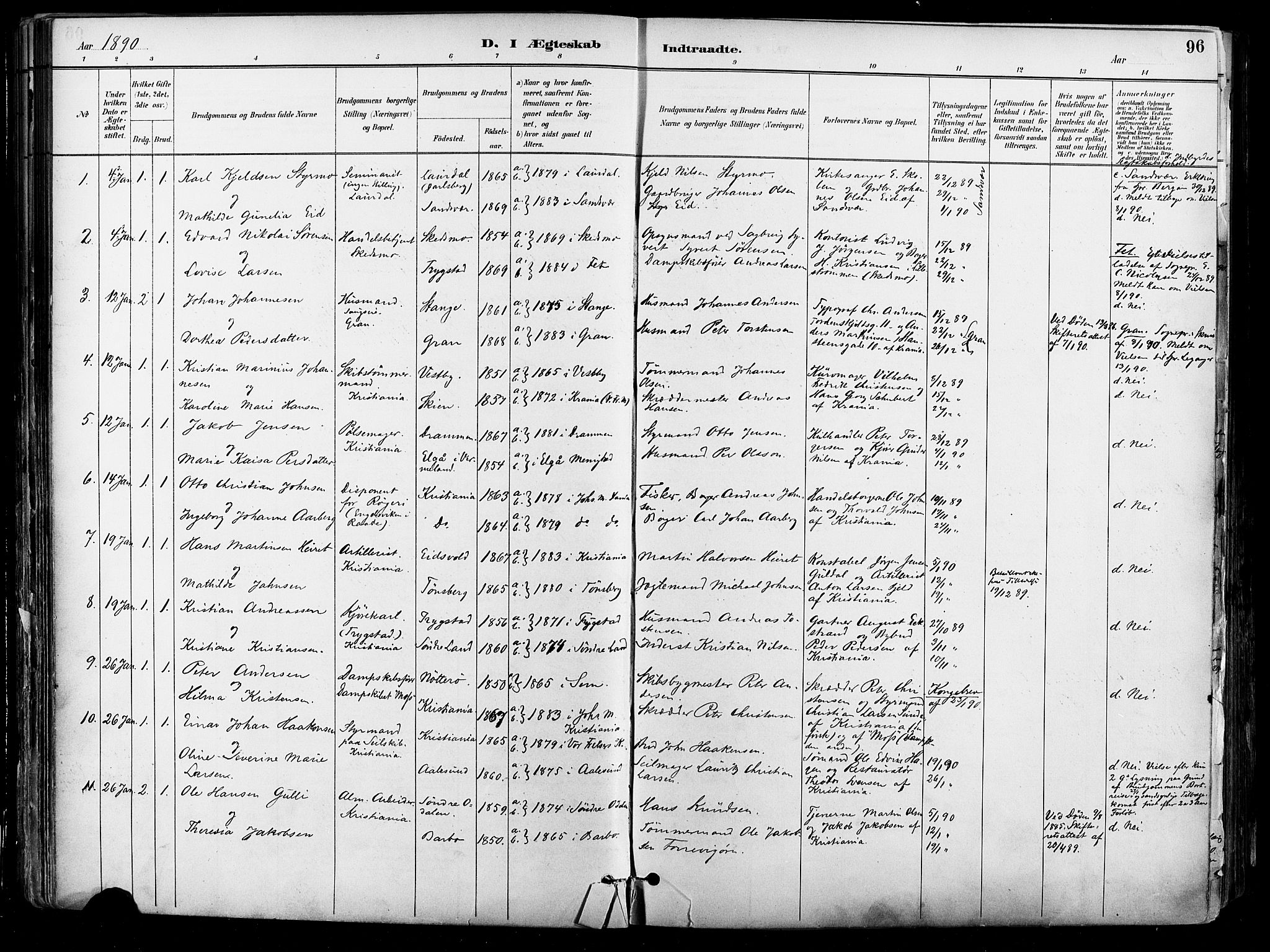 Johannes prestekontor Kirkebøker, AV/SAO-A-10852/F/Fa/L0004: Ministerialbok nr. 4, 1883-1907, s. 96