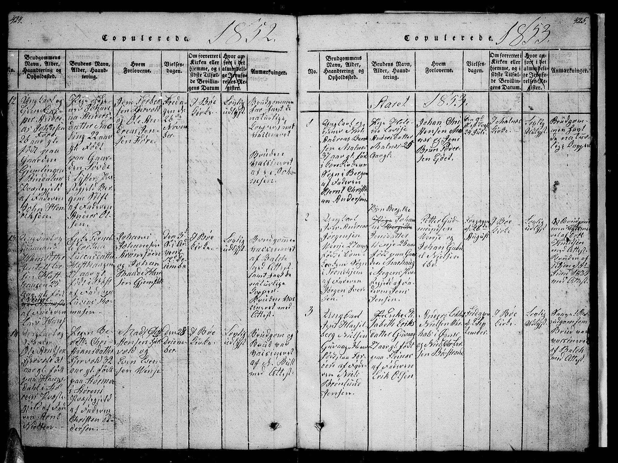 Ministerialprotokoller, klokkerbøker og fødselsregistre - Nordland, SAT/A-1459/891/L1312: Klokkerbok nr. 891C01, 1820-1856, s. 424-425