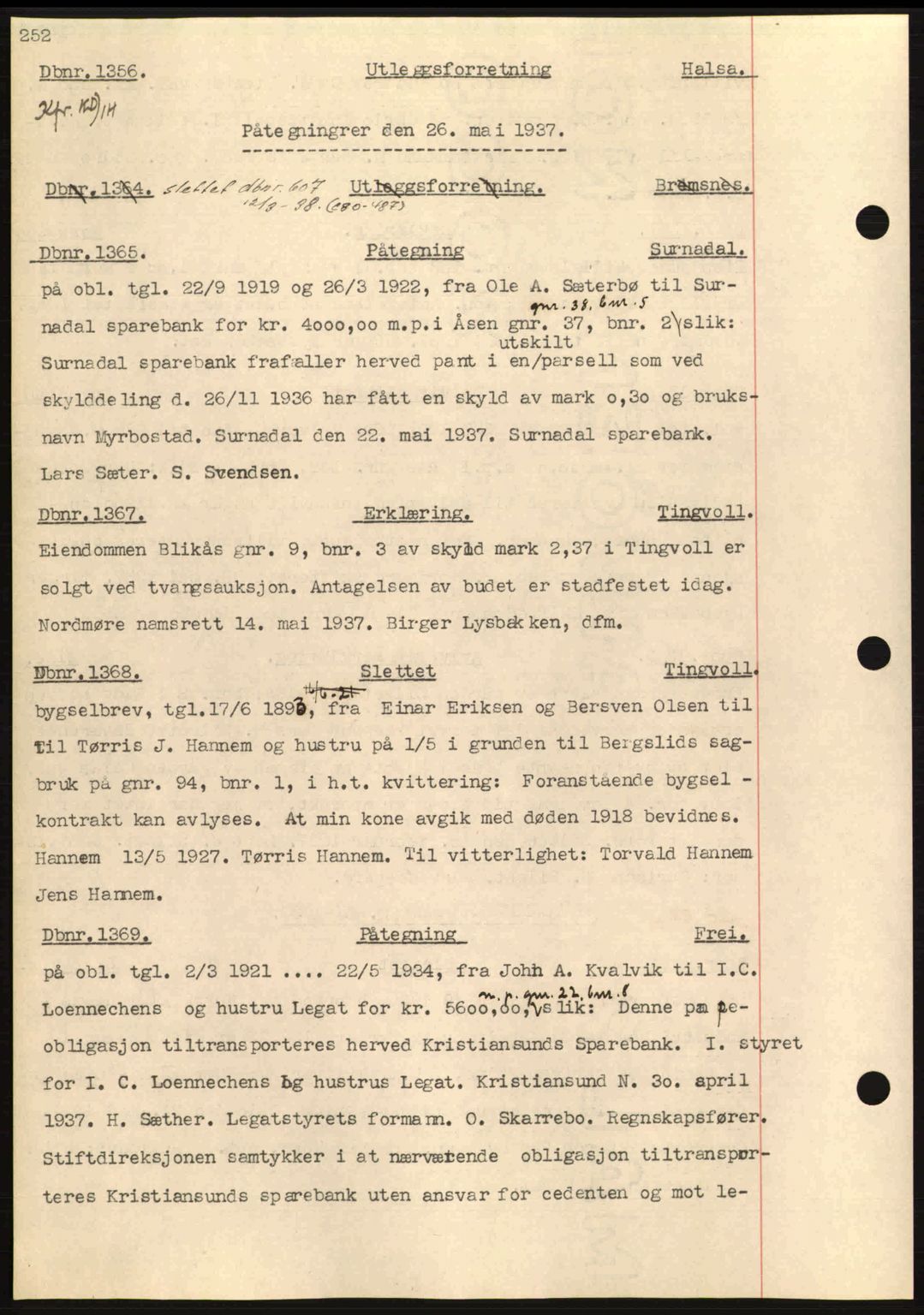 Nordmøre sorenskriveri, SAT/A-4132/1/2/2Ca: Pantebok nr. C80, 1936-1939, Dagboknr: 1356/1937