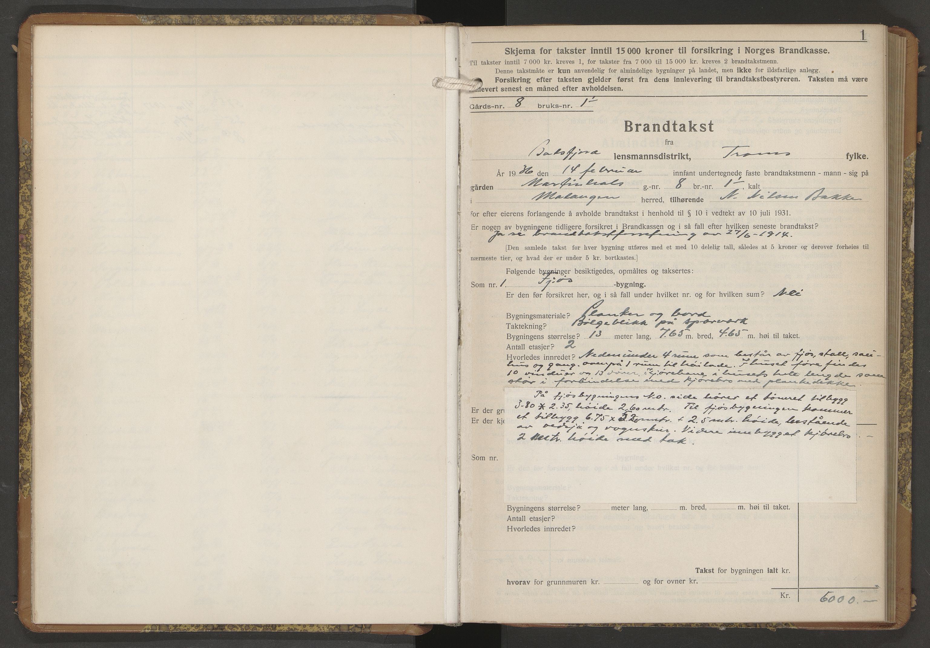 Lensmannen i Balsfjord, AV/SATØ-S-0085/Hf/Hfb/L0191: Branntakstprotokoller 1873-1978. Med register, 1936-1937