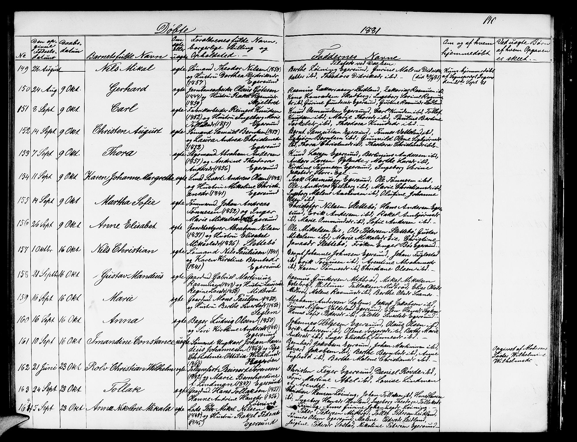 Eigersund sokneprestkontor, AV/SAST-A-101807/S09/L0005: Klokkerbok nr. B 5, 1872-1881, s. 140