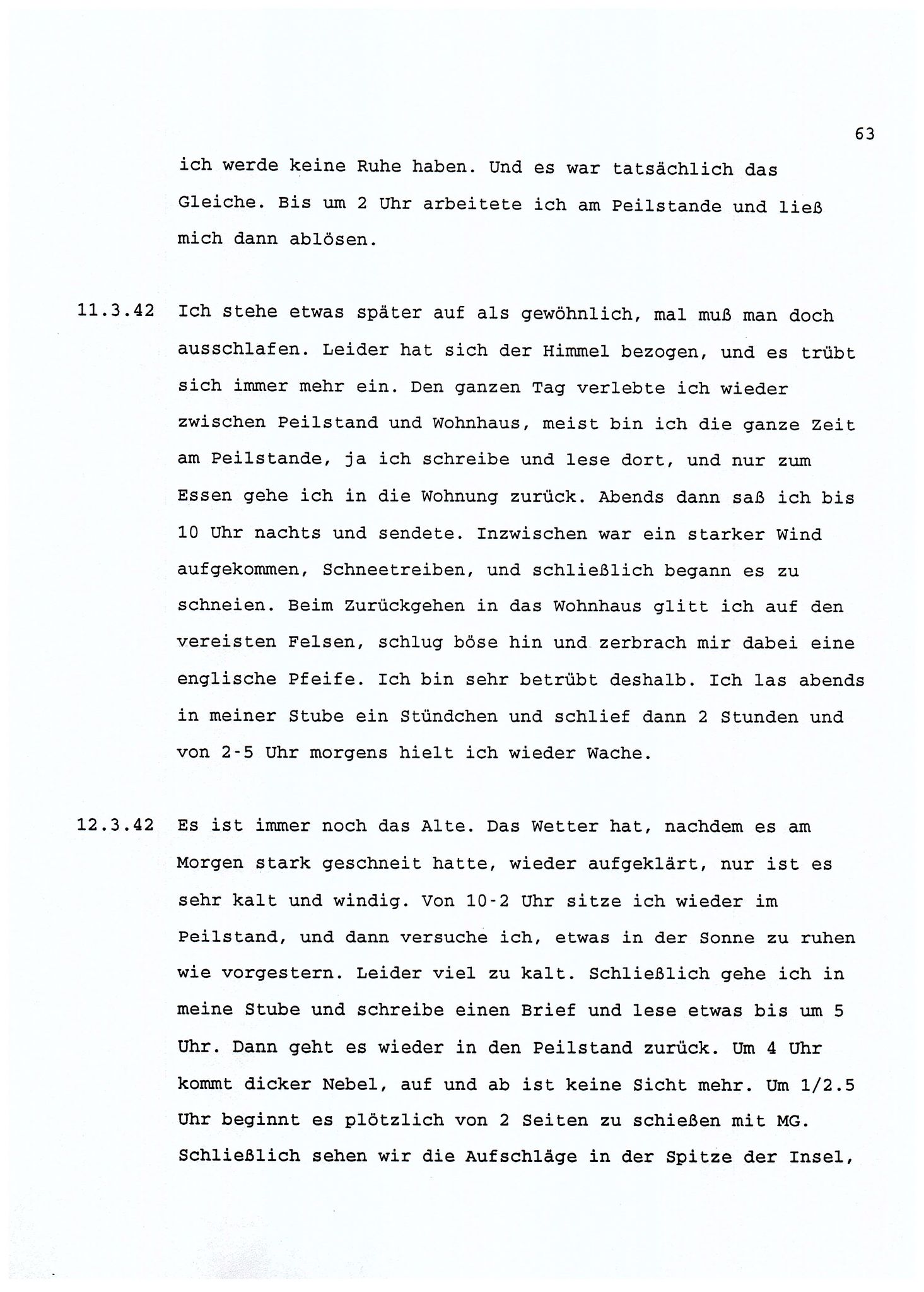 Dagbokopptegnelser av en tysk marineoffiser stasjonert i Norge , FMFB/A-1160/F/L0001: Dagbokopptegnelser av en tysk marineoffiser stasjonert i Norge, 1941-1944, s. 63
