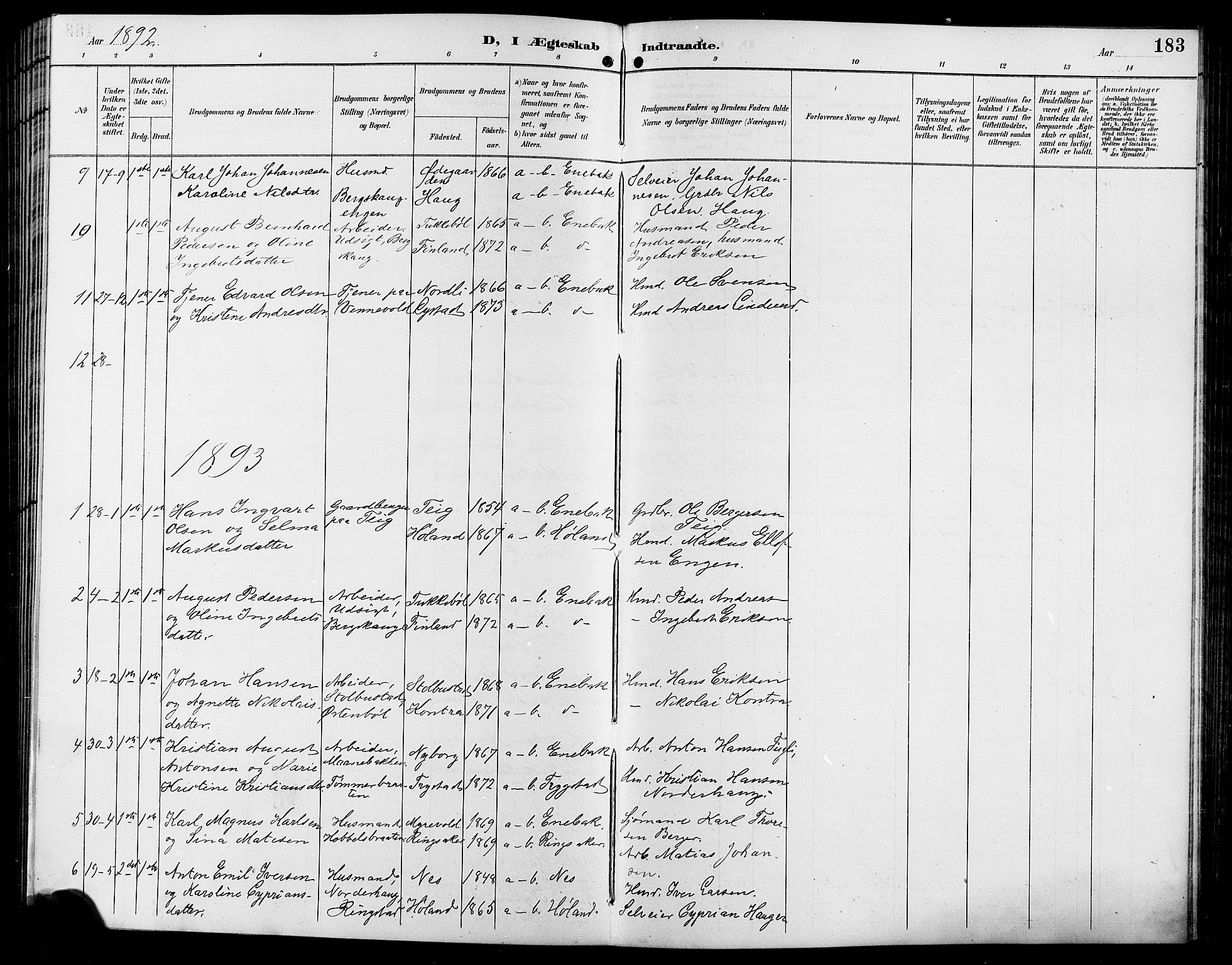 Enebakk prestekontor Kirkebøker, AV/SAO-A-10171c/G/Ga/L0006: Klokkerbok nr. I 6, 1889-1911, s. 183