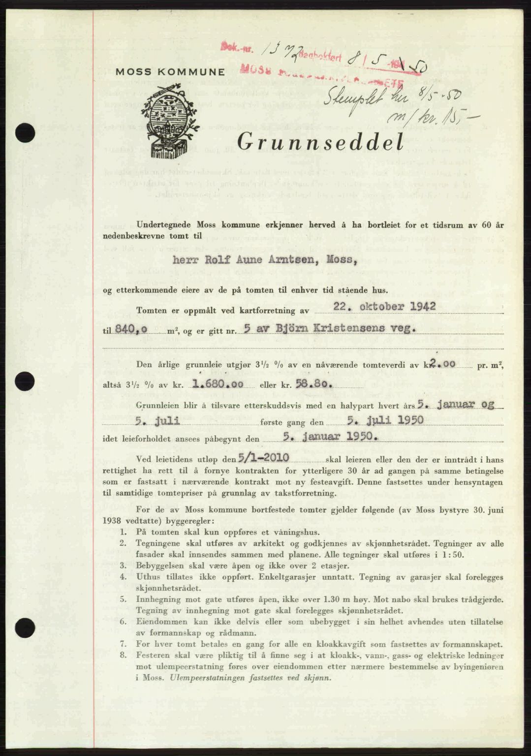 Moss sorenskriveri, SAO/A-10168: Pantebok nr. A26, 1950-1950, Dagboknr: 1372/1950