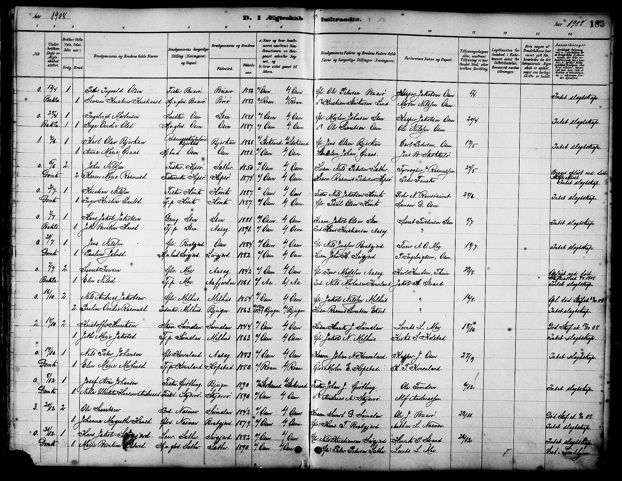 Ministerialprotokoller, klokkerbøker og fødselsregistre - Sør-Trøndelag, SAT/A-1456/658/L0726: Klokkerbok nr. 658C02, 1883-1908, s. 185