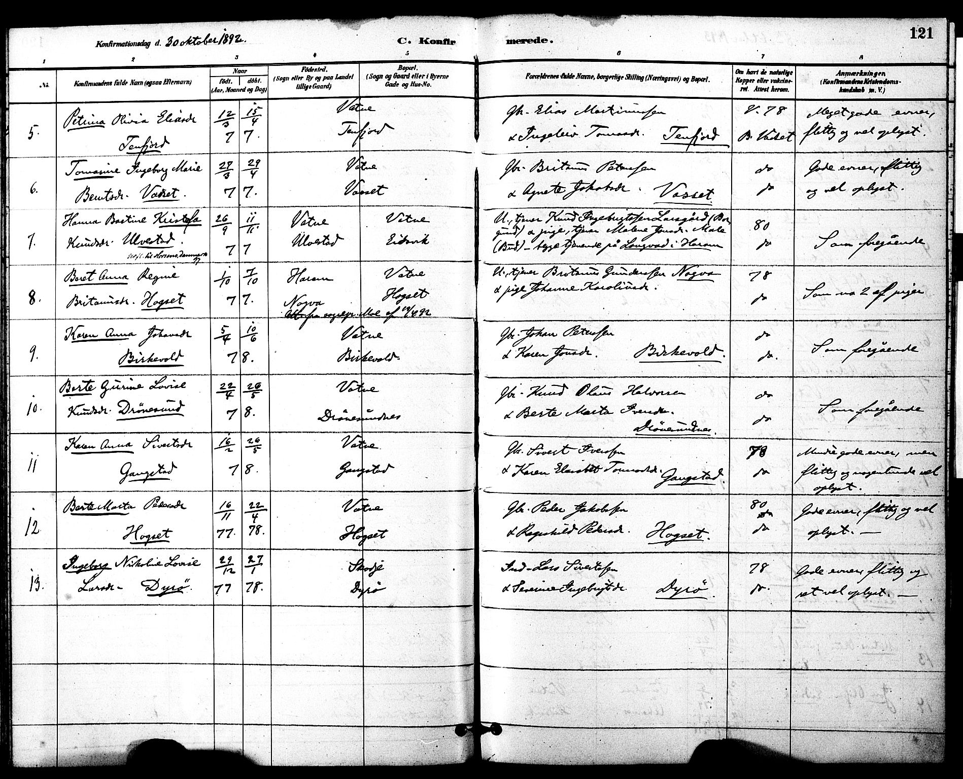 Ministerialprotokoller, klokkerbøker og fødselsregistre - Møre og Romsdal, AV/SAT-A-1454/525/L0374: Ministerialbok nr. 525A04, 1880-1899, s. 121