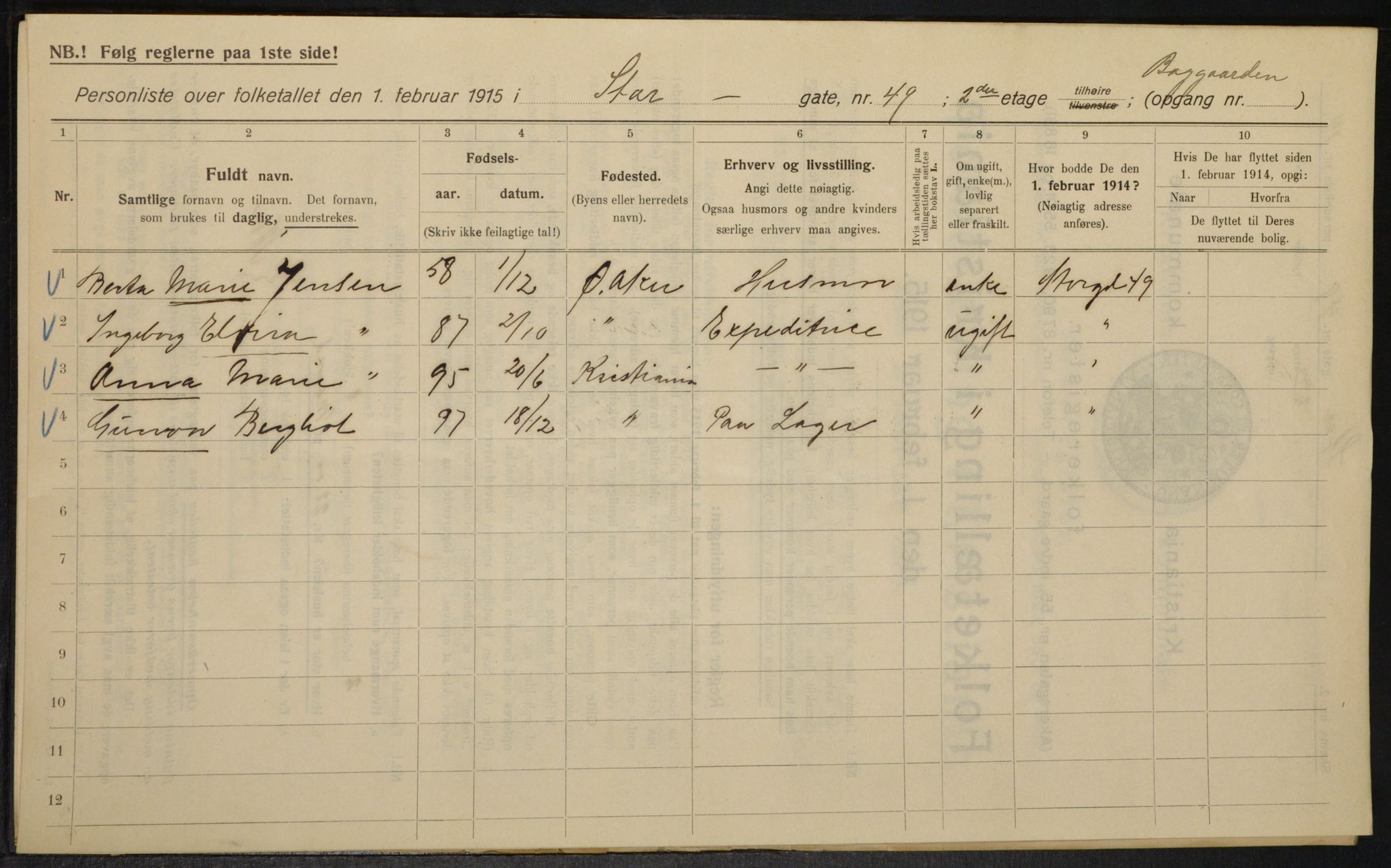 OBA, Kommunal folketelling 1.2.1915 for Kristiania, 1915, s. 103651