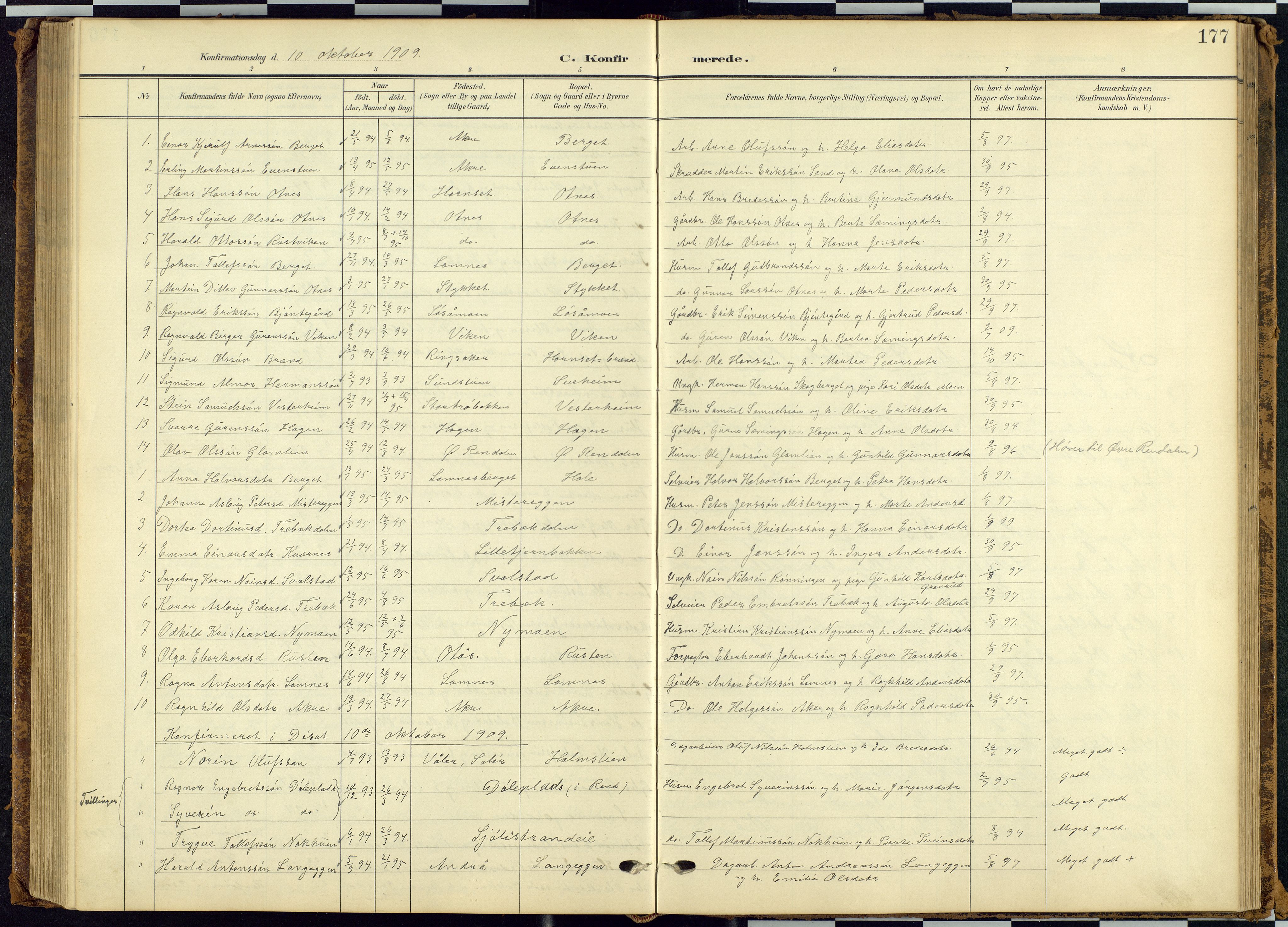 Rendalen prestekontor, AV/SAH-PREST-054/H/Ha/Hab/L0010: Klokkerbok nr. 10, 1903-1940, s. 177