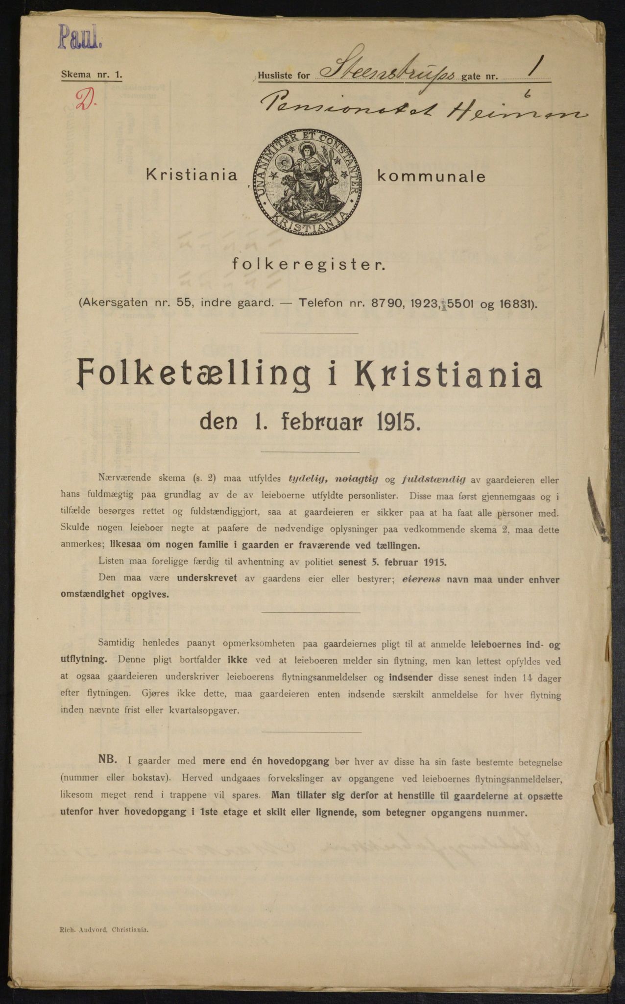 OBA, Kommunal folketelling 1.2.1915 for Kristiania, 1915, s. 100798