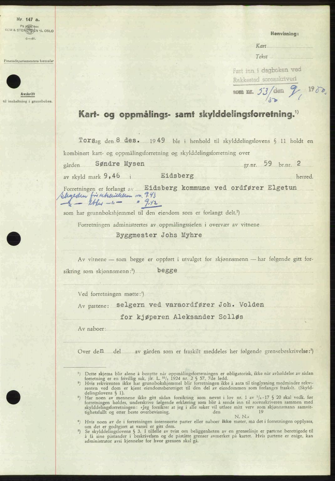 Rakkestad sorenskriveri, SAO/A-10686/G/Gb/Gba/Gbab/L0019: Pantebok nr. A19, 1949-1950, Dagboknr: 53/1950