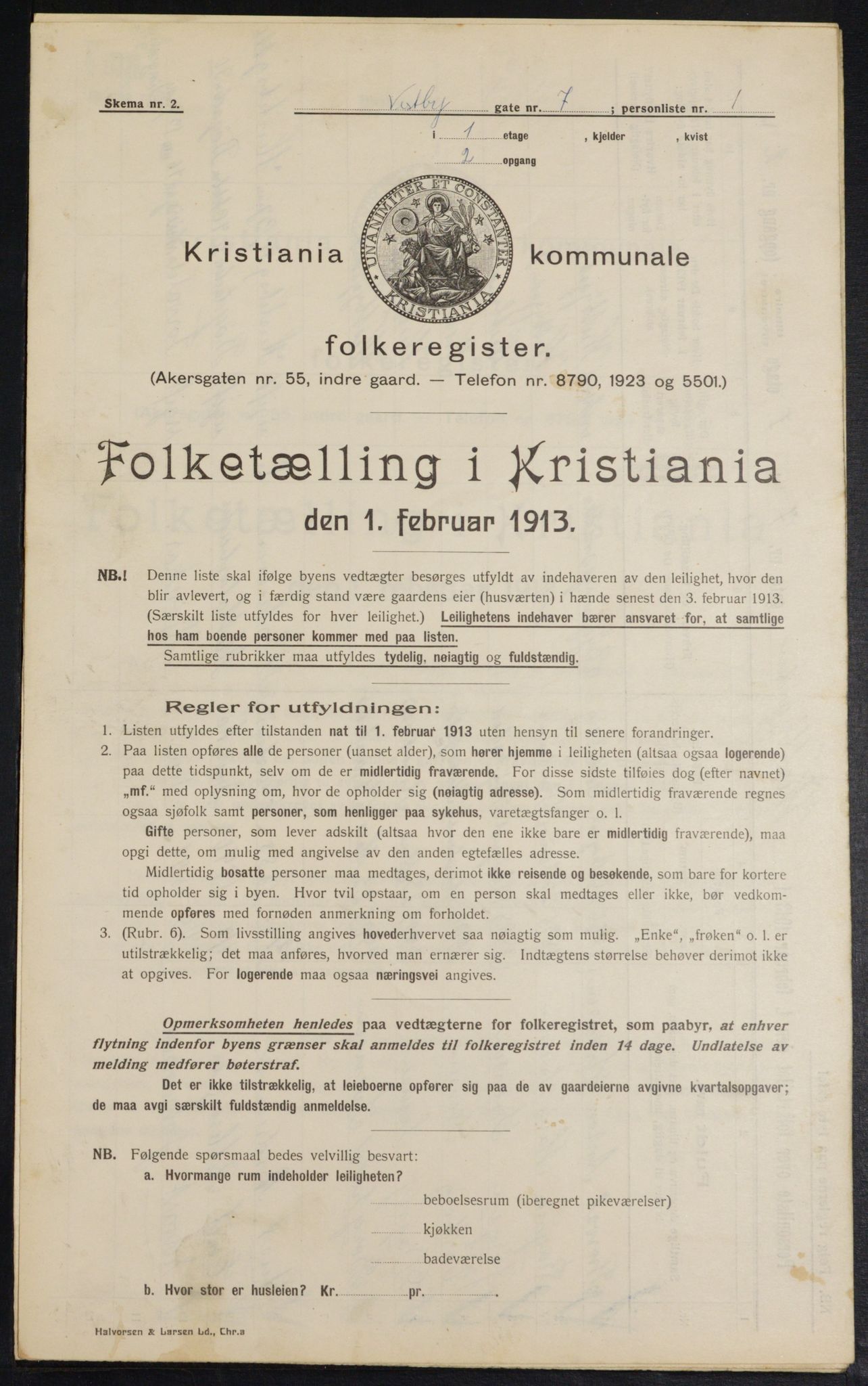 OBA, Kommunal folketelling 1.2.1913 for Kristiania, 1913, s. 122225