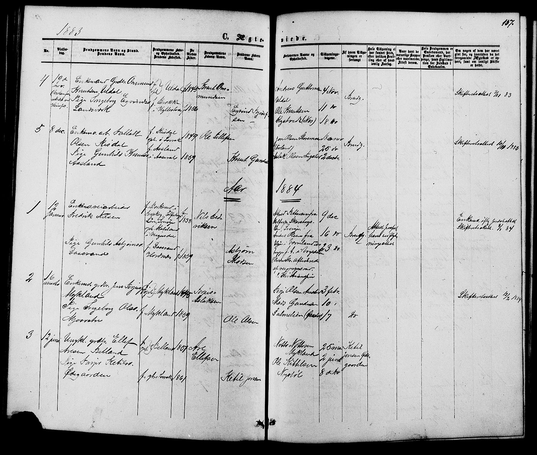 Herefoss sokneprestkontor, AV/SAK-1111-0019/F/Fb/Fbc/L0002: Klokkerbok nr. B 2, 1867-1886, s. 157