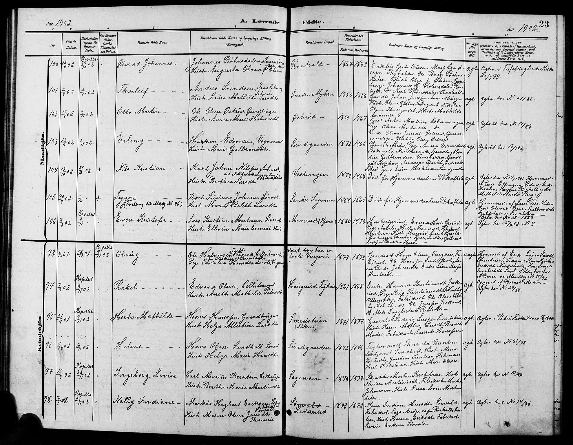 Eidsvoll prestekontor Kirkebøker, AV/SAO-A-10888/G/Ga/L0007: Klokkerbok nr. I 7, 1901-1909, s. 23