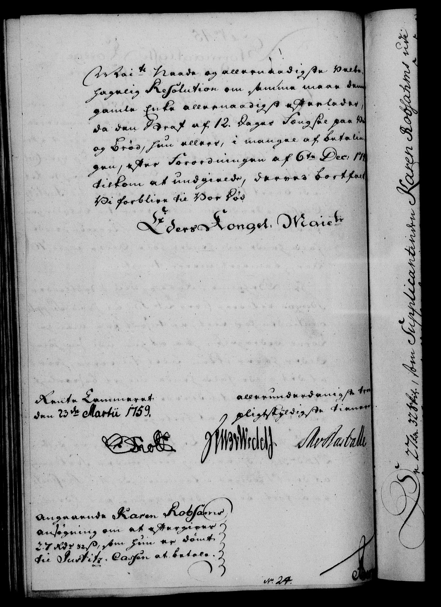 Rentekammeret, Kammerkanselliet, RA/EA-3111/G/Gf/Gfa/L0041: Norsk relasjons- og resolusjonsprotokoll (merket RK 52.41), 1759, s. 256