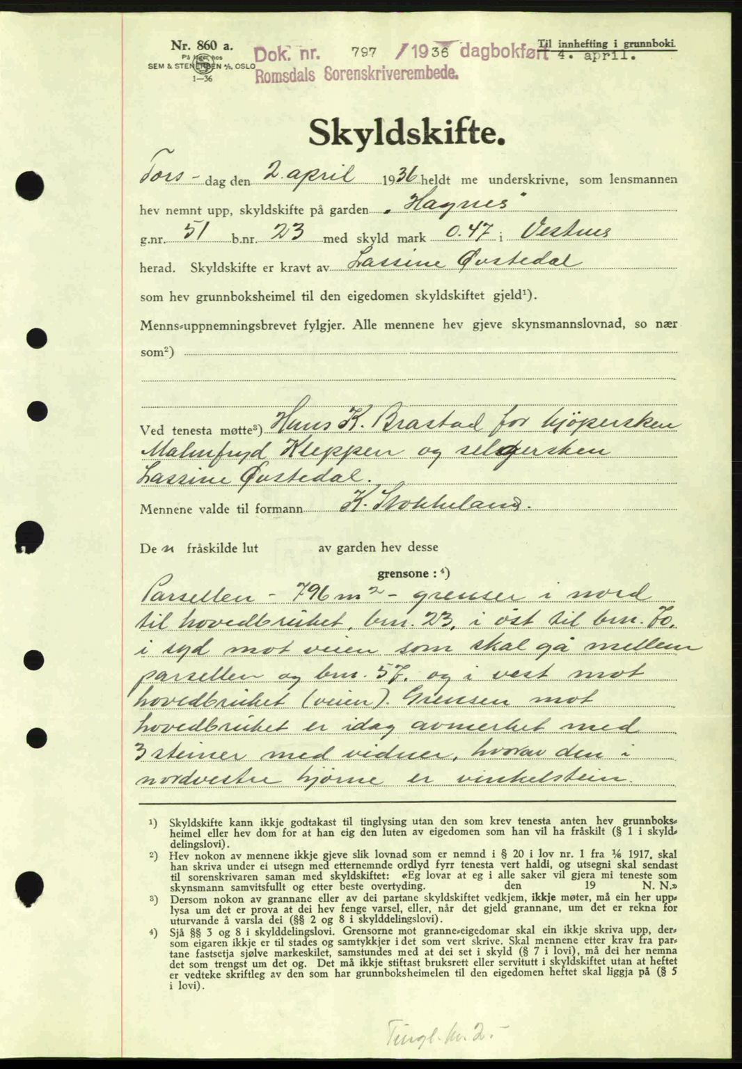 Romsdal sorenskriveri, SAT/A-4149/1/2/2C: Pantebok nr. A1, 1936-1936, Dagboknr: 797/1936